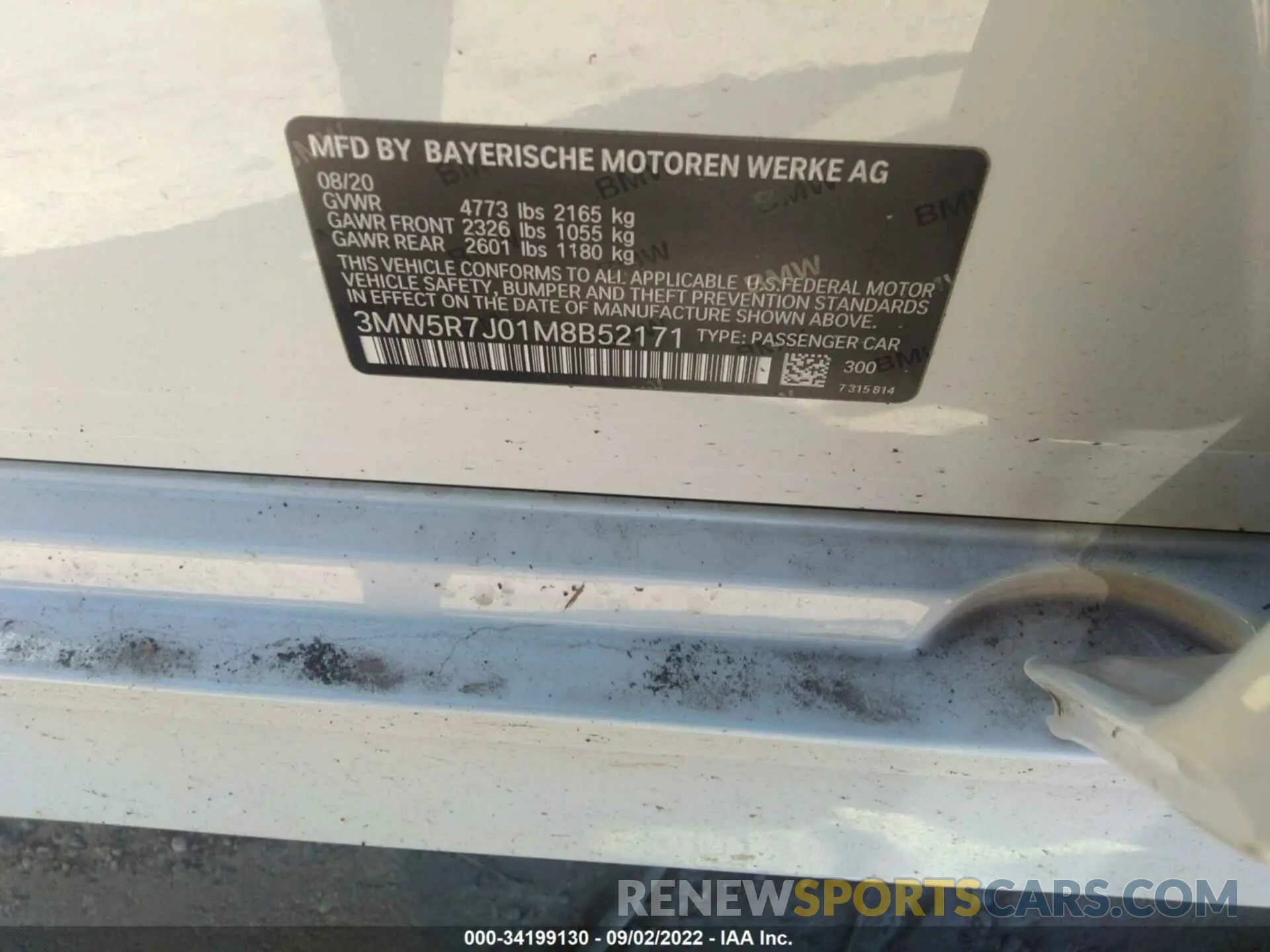 9 fotografías del automóvil dañado 3MW5R7J01M8B52171 BMW 3 SERIES 2021