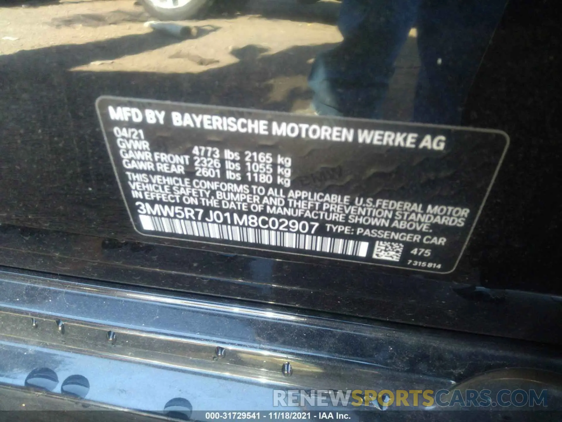 9 fotografías del automóvil dañado 3MW5R7J01M8C02907 BMW 3 SERIES 2021
