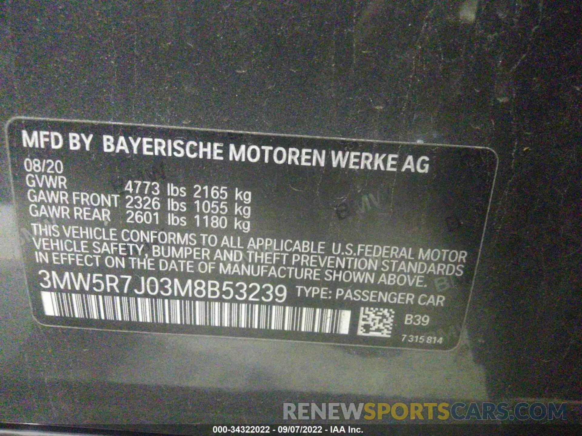 9 fotografías del automóvil dañado 3MW5R7J03M8B53239 BMW 3 SERIES 2021