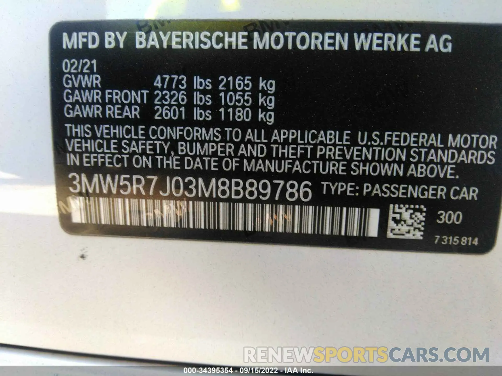 9 fotografías del automóvil dañado 3MW5R7J03M8B89786 BMW 3 SERIES 2021