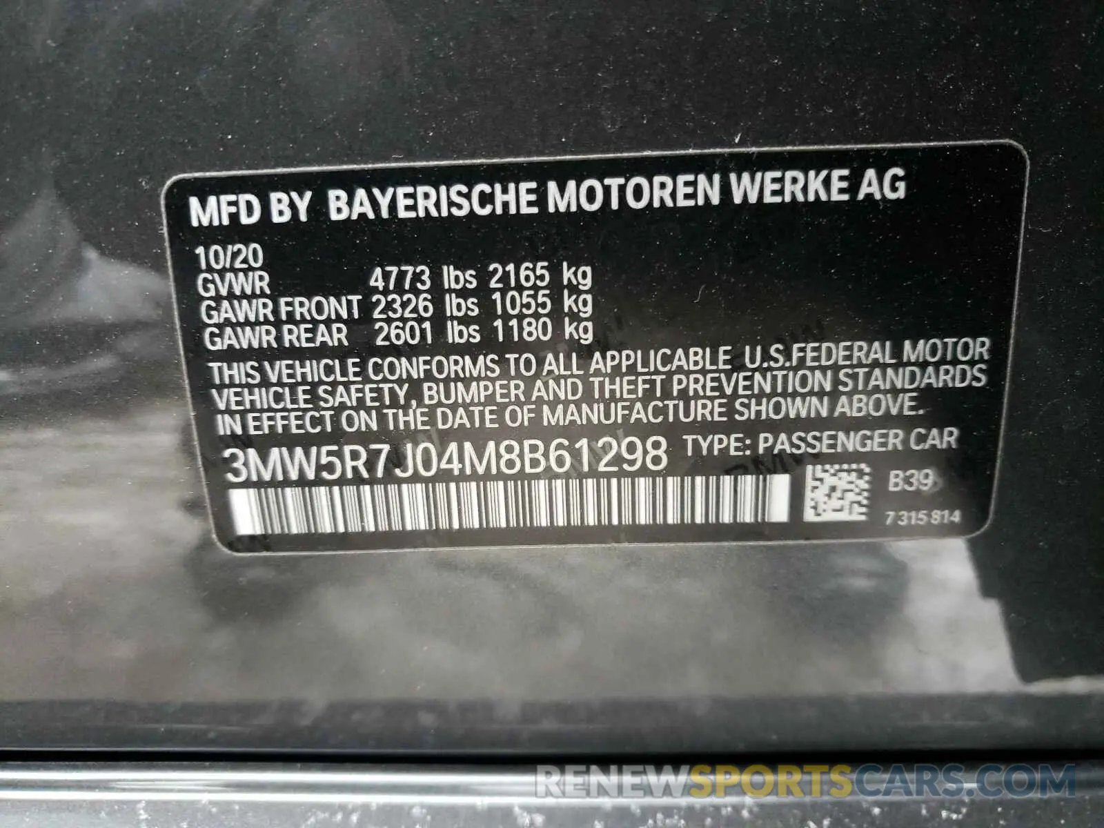 10 fotografías del automóvil dañado 3MW5R7J04M8B61298 BMW 3 SERIES 2021
