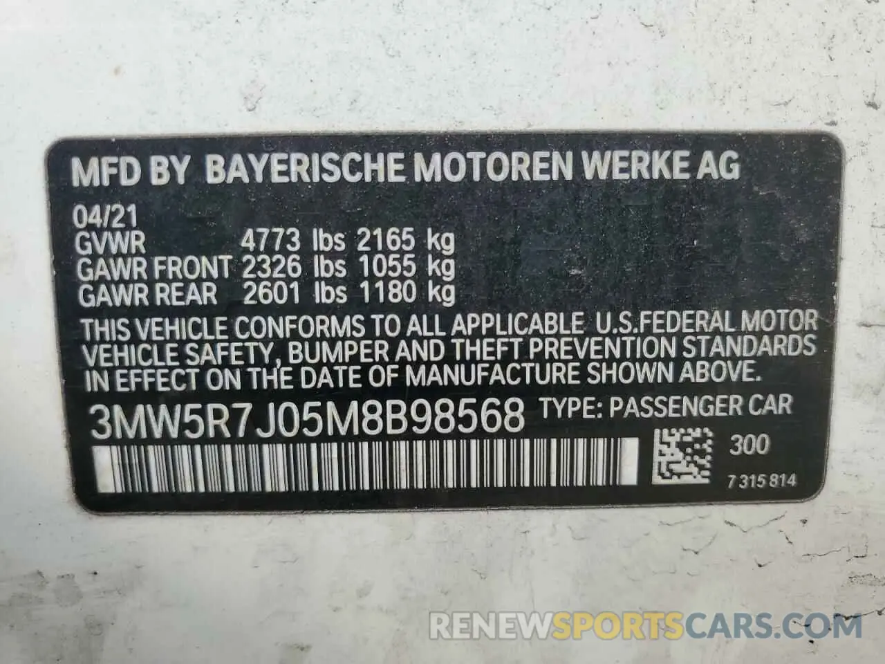 13 fotografías del automóvil dañado 3MW5R7J05M8B98568 BMW 3 SERIES 2021
