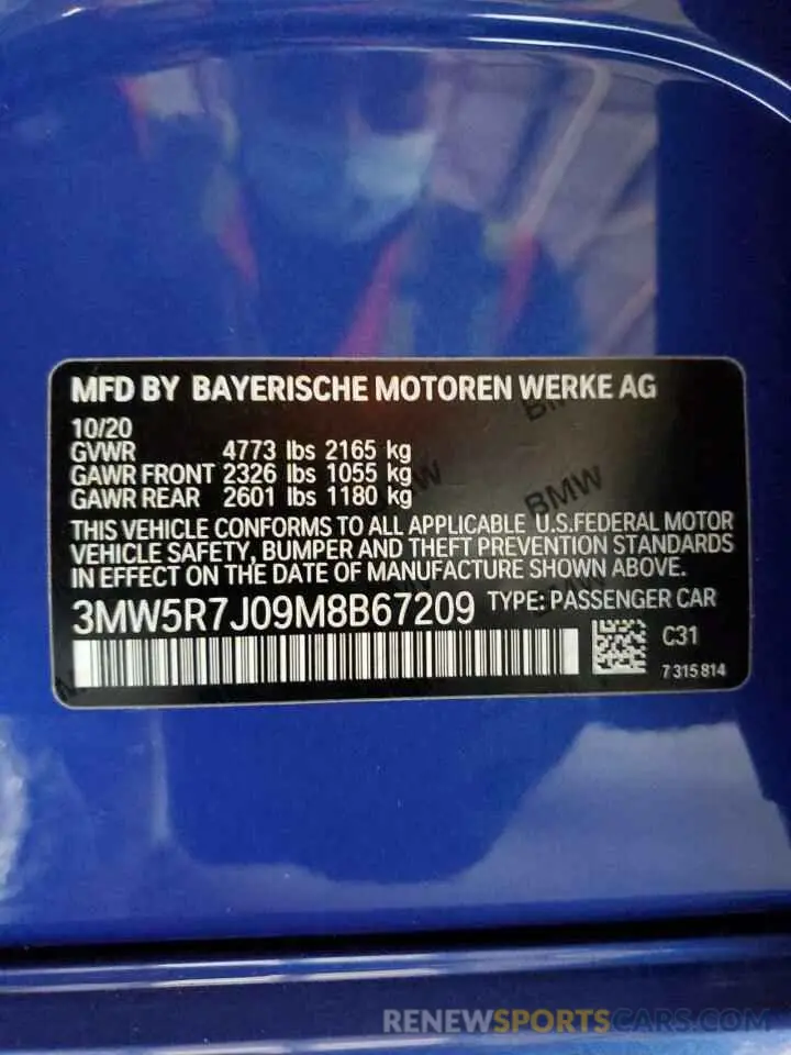 12 fotografías del automóvil dañado 3MW5R7J09M8B67209 BMW 3 SERIES 2021