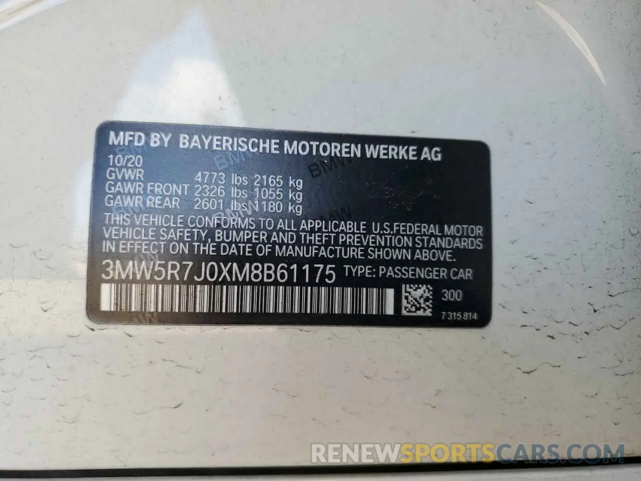 12 fotografías del automóvil dañado 3MW5R7J0XM8B61175 BMW 3 SERIES 2021
