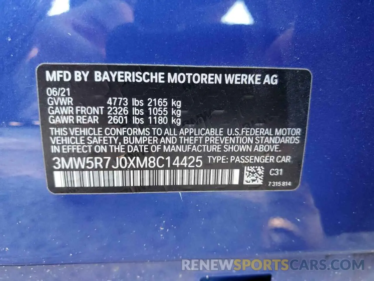 14 fotografías del automóvil dañado 3MW5R7J0XM8C14425 BMW 3 SERIES 2021