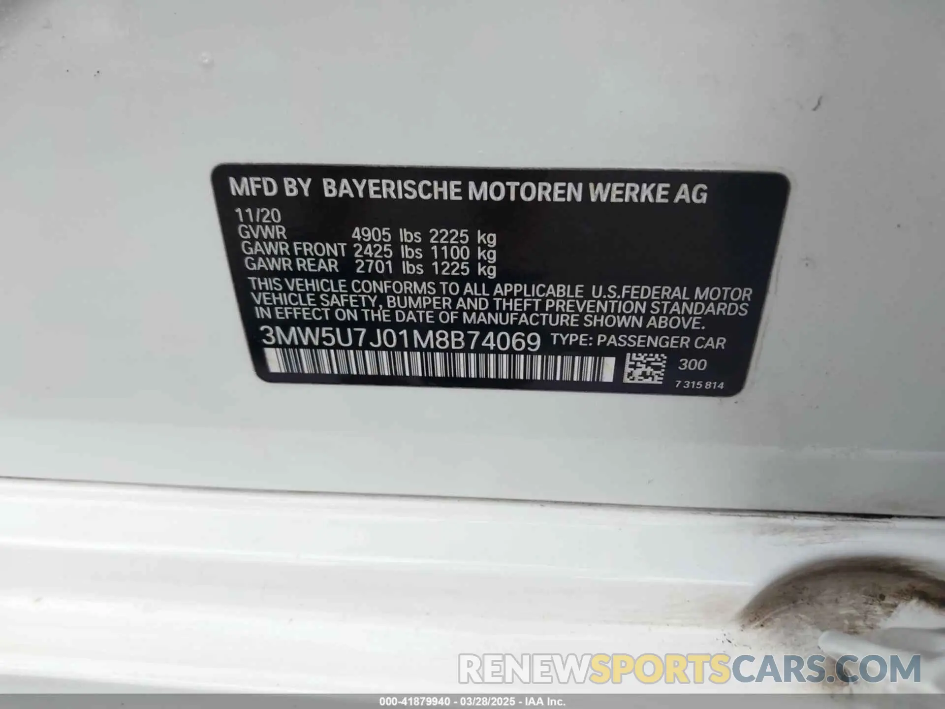 9 fotografías del automóvil dañado 3MW5U7J01M8B74069 BMW 3 SERIES 2021