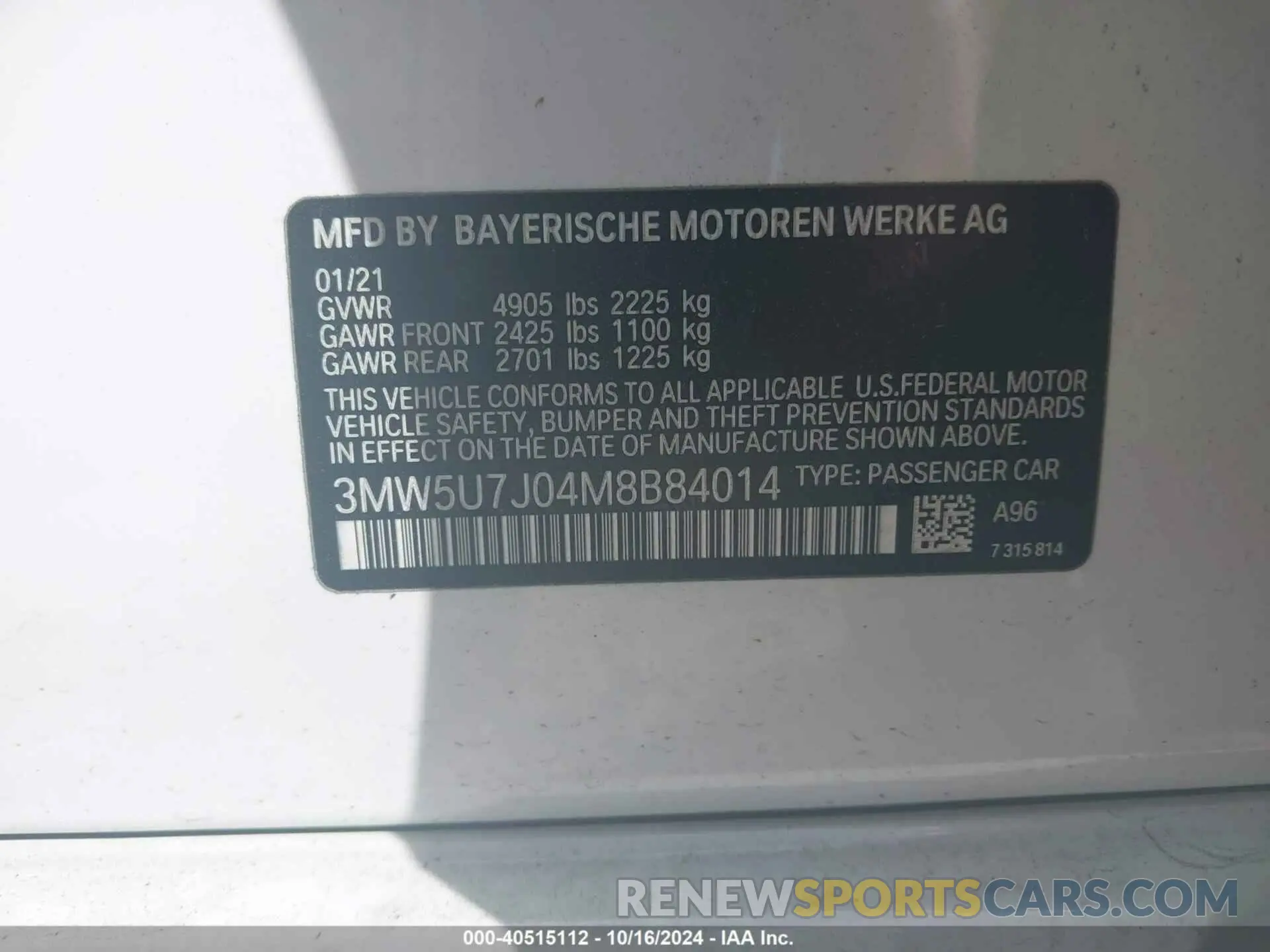 9 fotografías del automóvil dañado 3MW5U7J04M8B84014 BMW 3 SERIES 2021