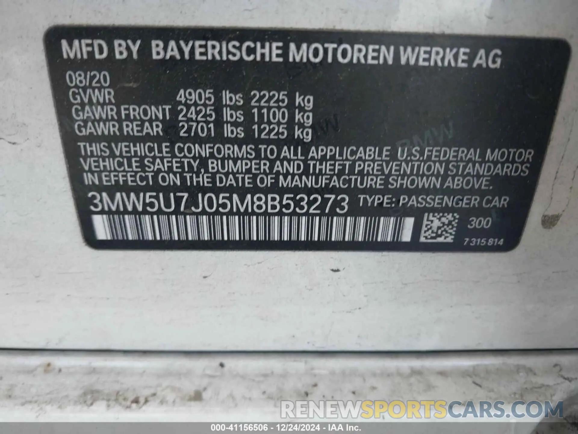 9 fotografías del automóvil dañado 3MW5U7J05M8B53273 BMW 3 SERIES 2021