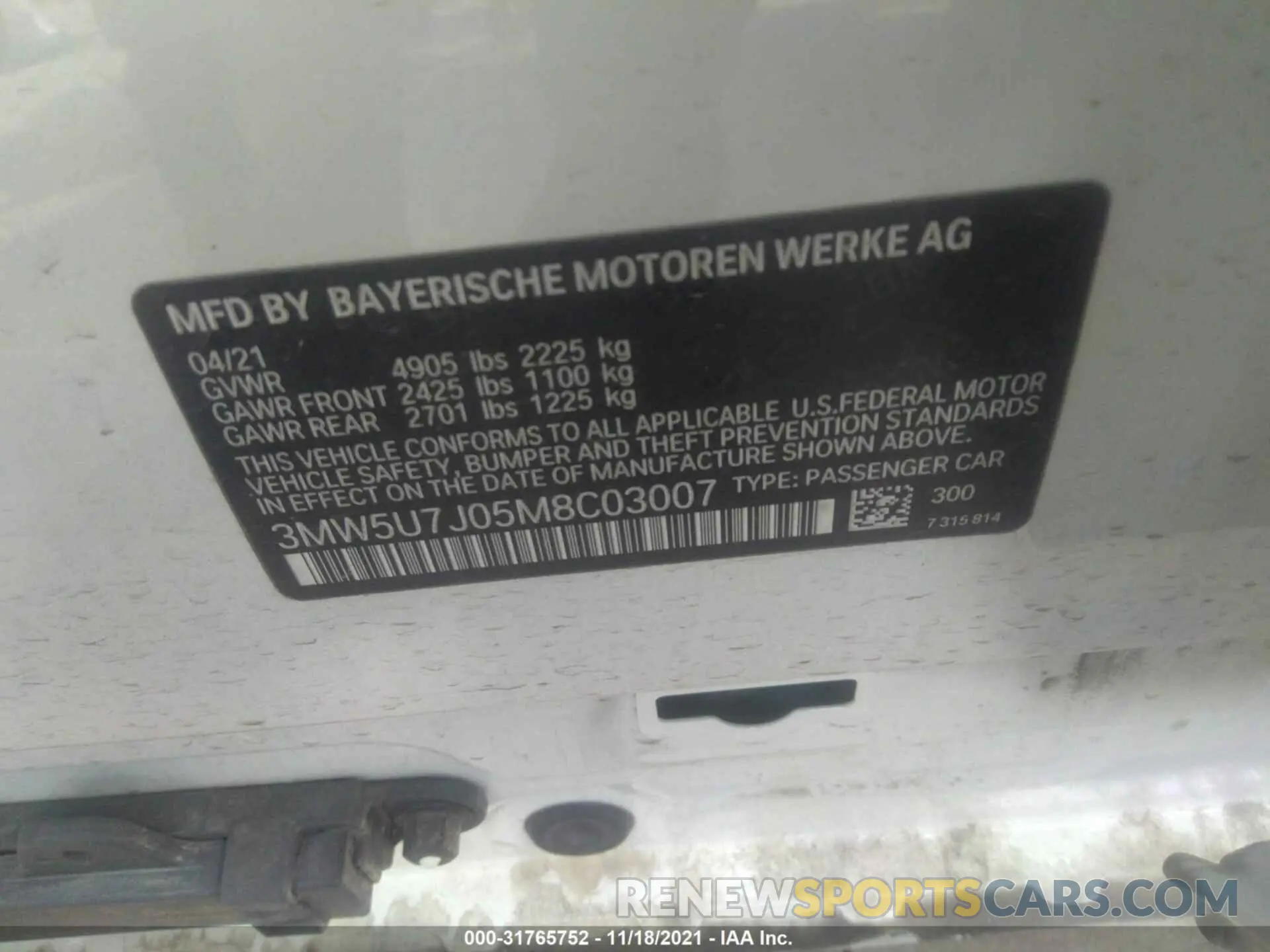 9 fotografías del automóvil dañado 3MW5U7J05M8C03007 BMW 3 SERIES 2021