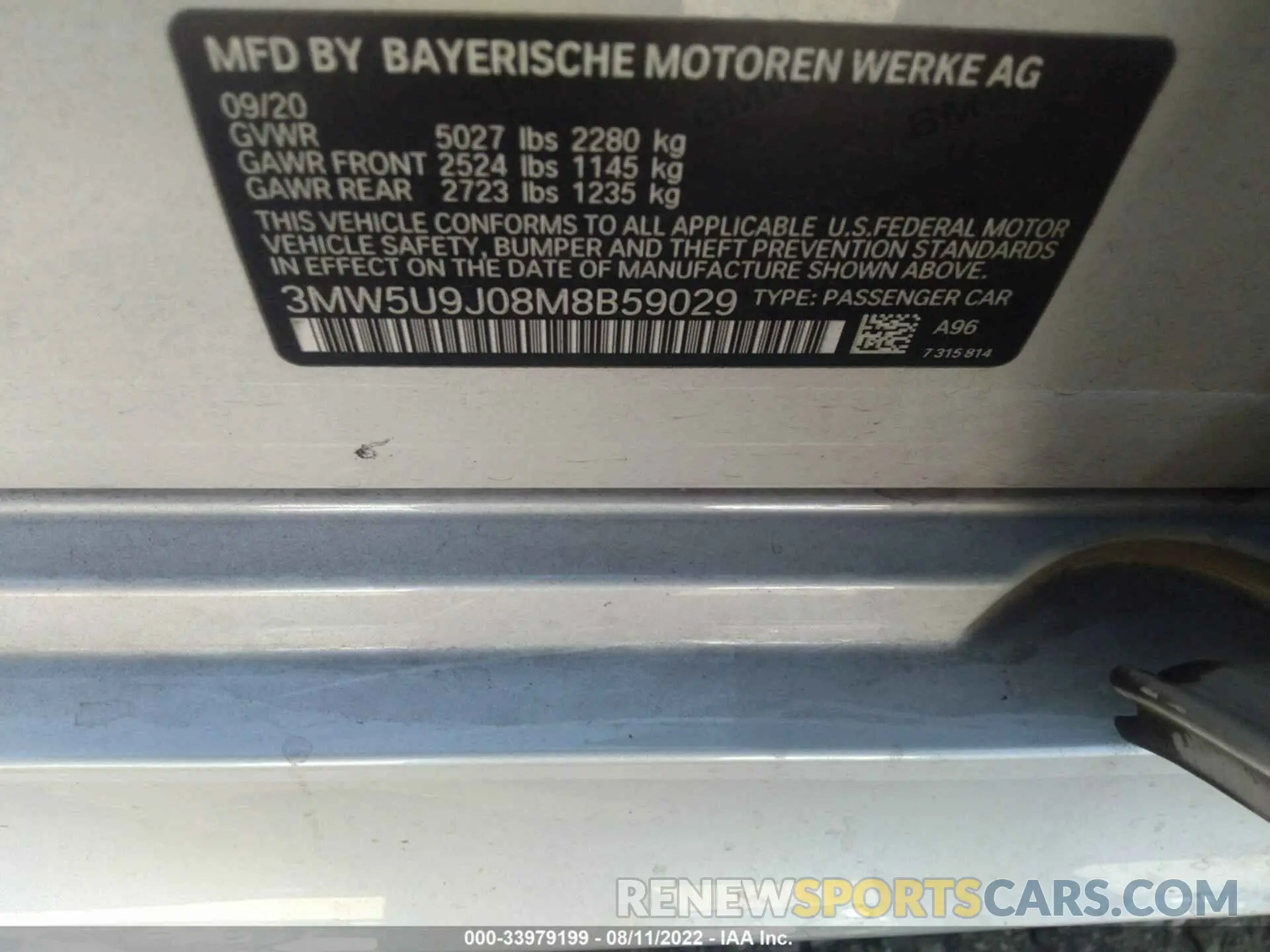 9 fotografías del automóvil dañado 3MW5U9J08M8B59029 BMW 3 SERIES 2021