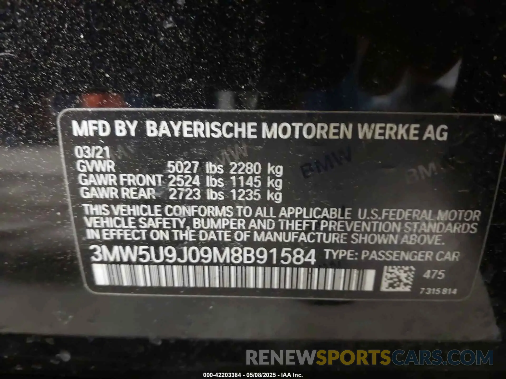 9 fotografías del automóvil dañado 3MW5U9J09M8B91584 BMW 3 SERIES 2021