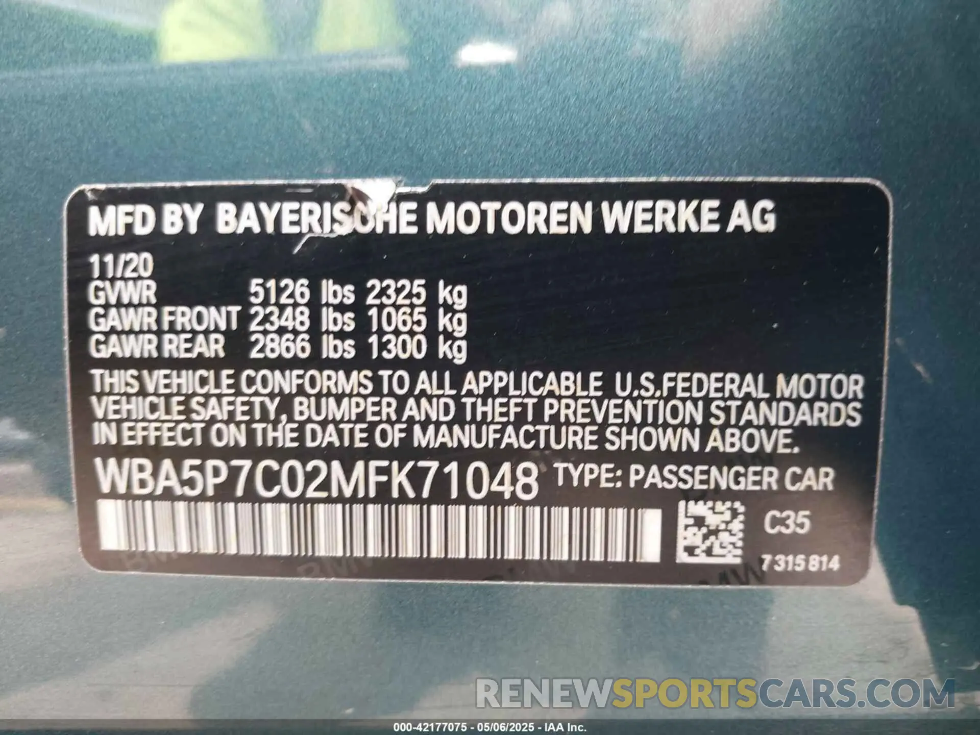 9 fotografías del automóvil dañado WBA5P7C02MFK71048 BMW 3 SERIES 2021