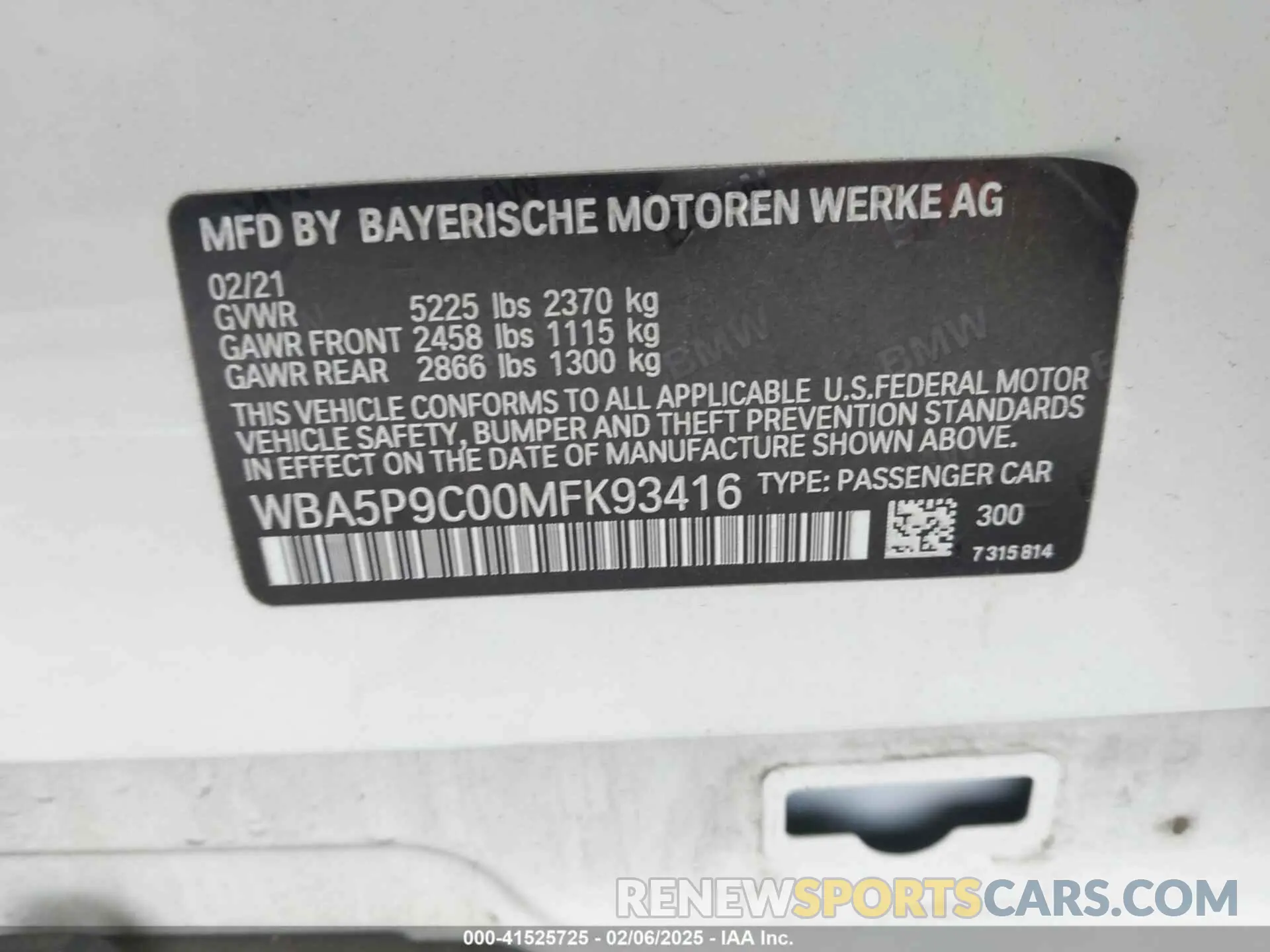 9 fotografías del automóvil dañado WBA5P9C00MFK93416 BMW 3 SERIES 2021
