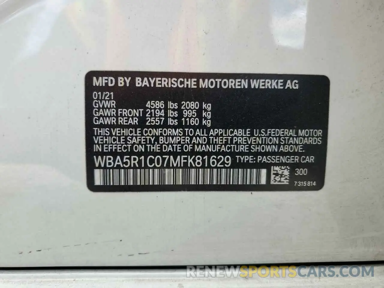 14 fotografías del automóvil dañado WBA5R1C07MFK81629 BMW 3 SERIES 2021