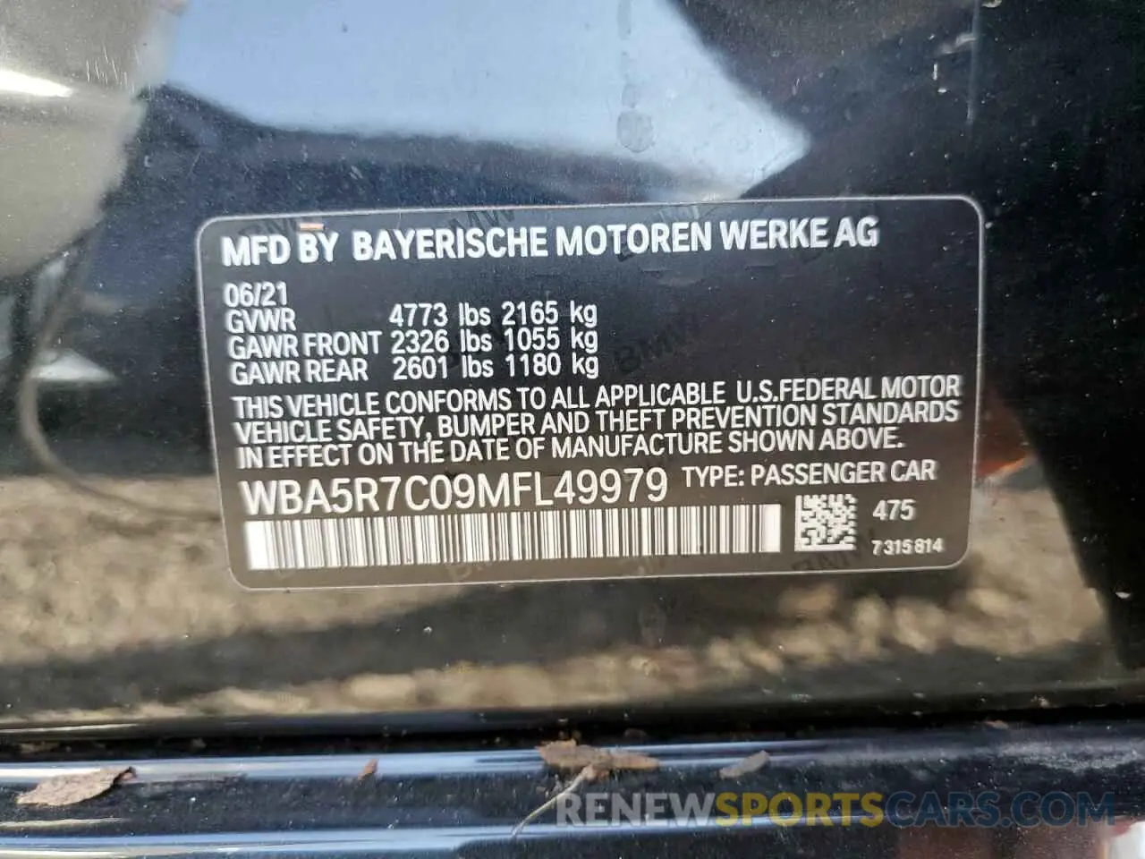 10 fotografías del automóvil dañado WBA5R7C09MFL49979 BMW 3 SERIES 2021