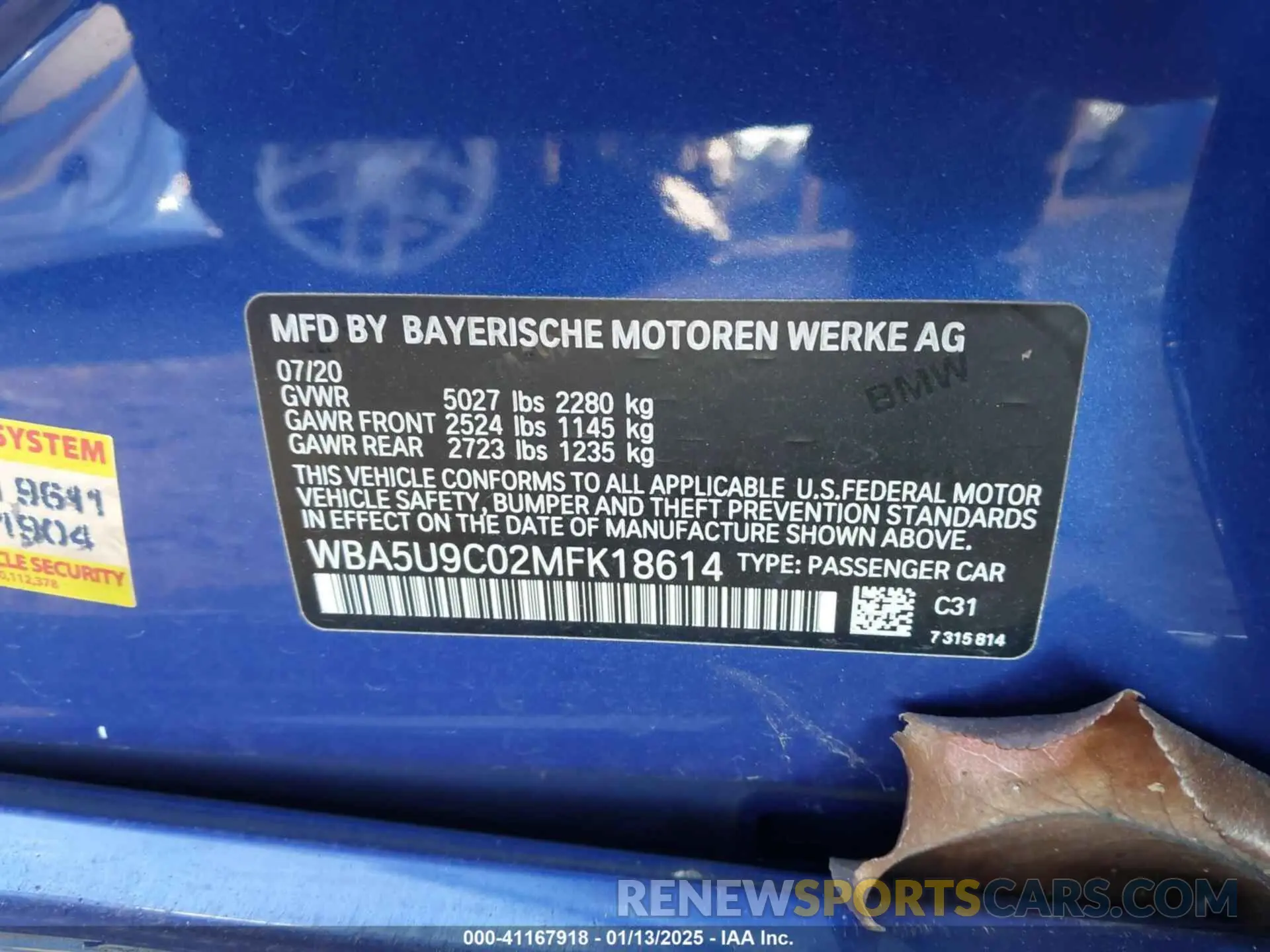 9 fotografías del automóvil dañado WBA5U9C02MFK18614 BMW 3 SERIES 2021