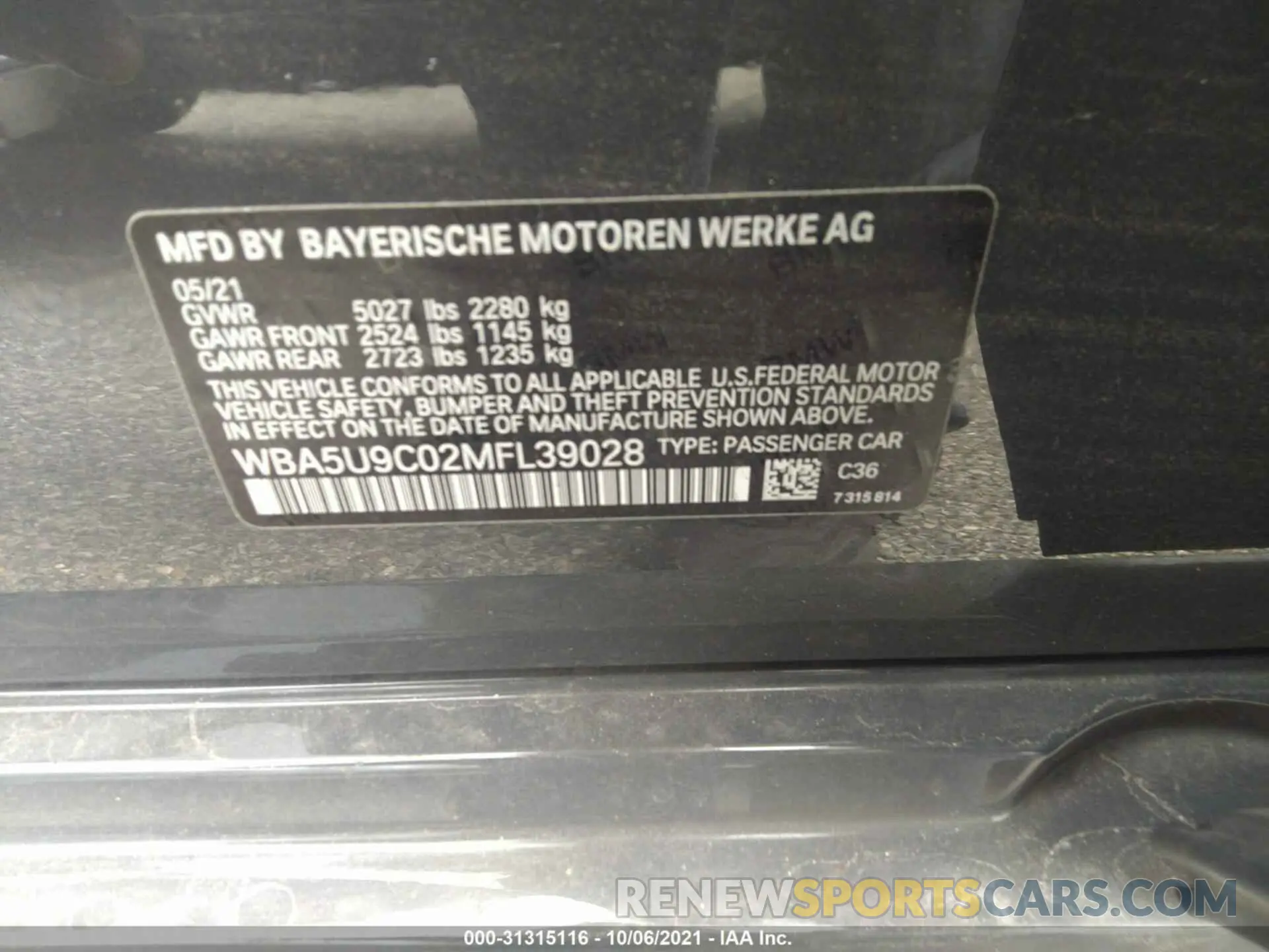9 fotografías del automóvil dañado WBA5U9C02MFL39028 BMW 3 SERIES 2021