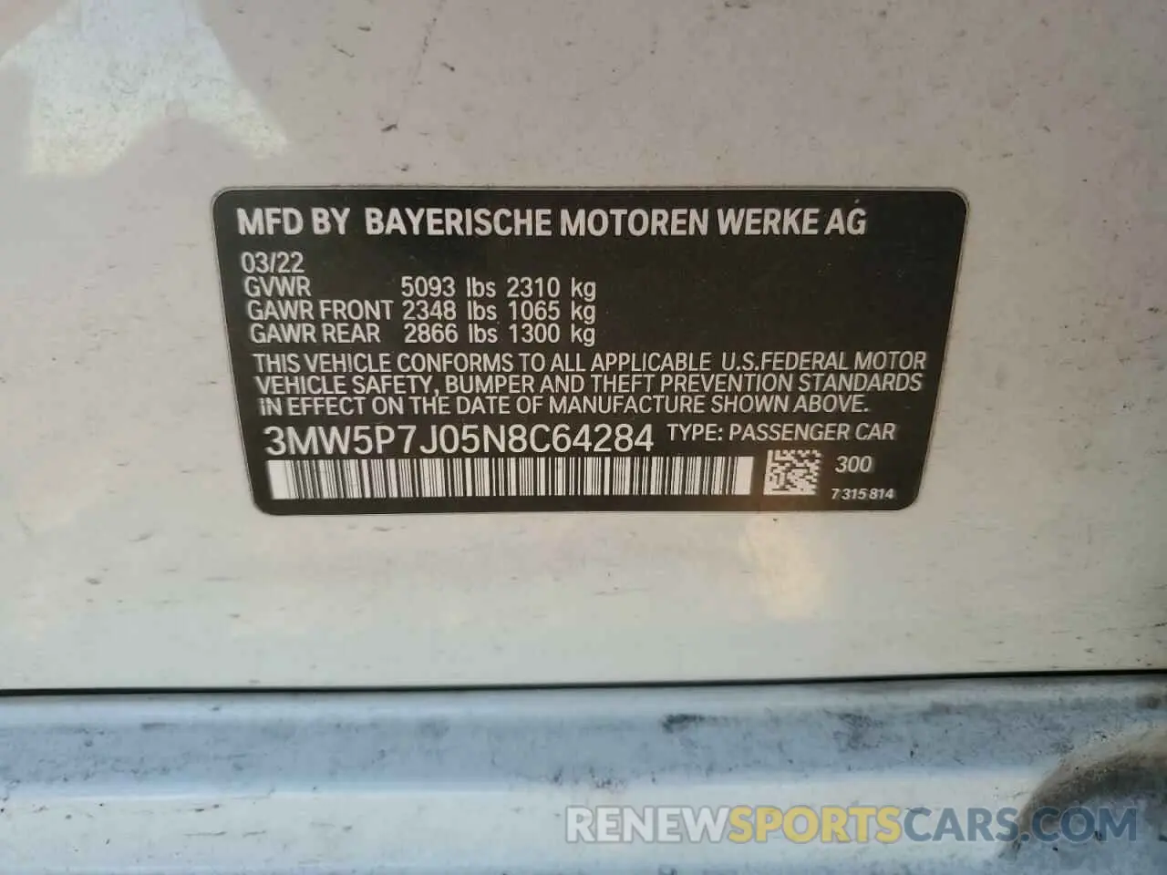 12 fotografías del automóvil dañado 3MW5P7J05N8C64284 BMW 3 SERIES 2022