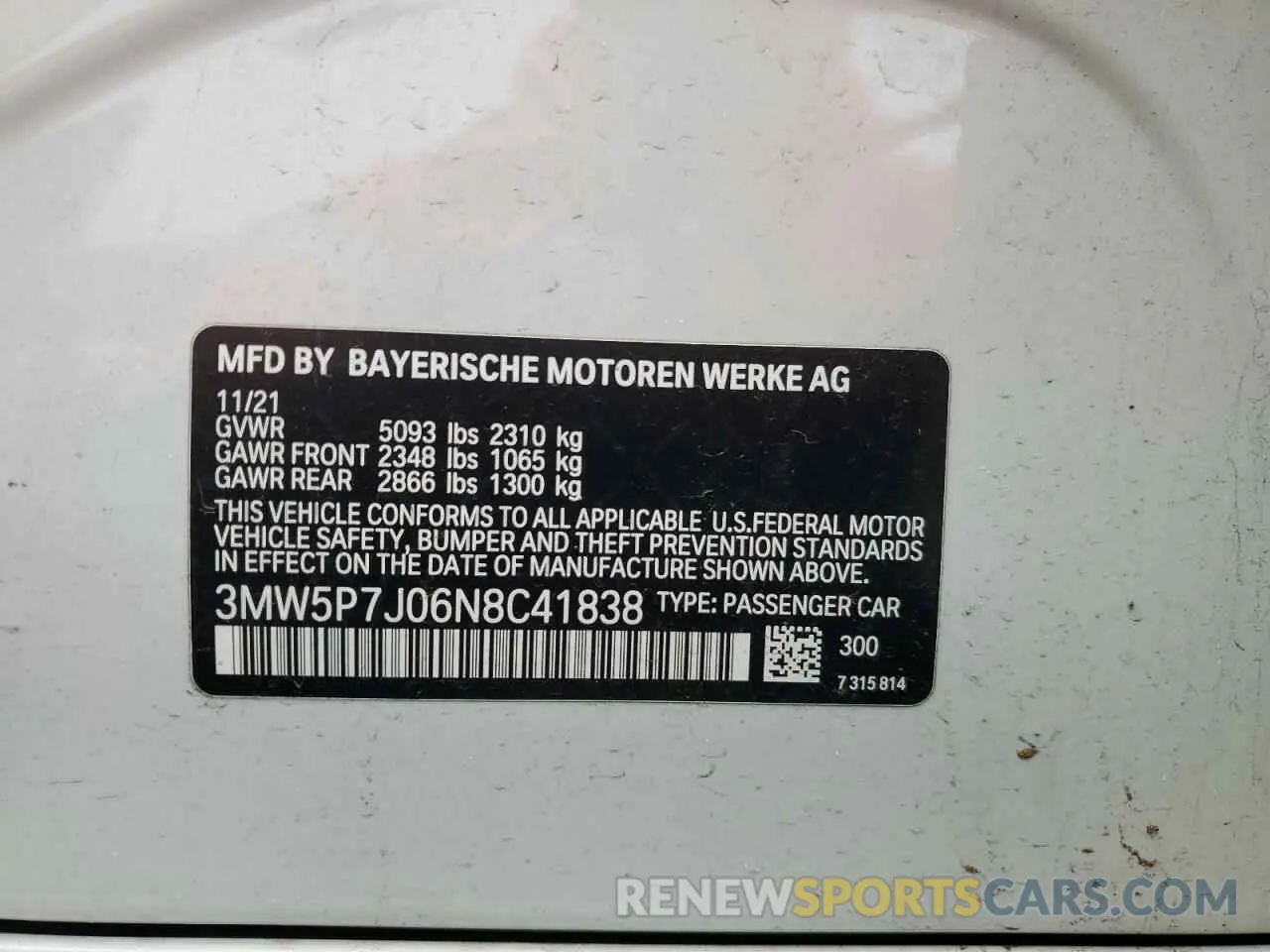 12 fotografías del automóvil dañado 3MW5P7J06N8C41838 BMW 3 SERIES 2022