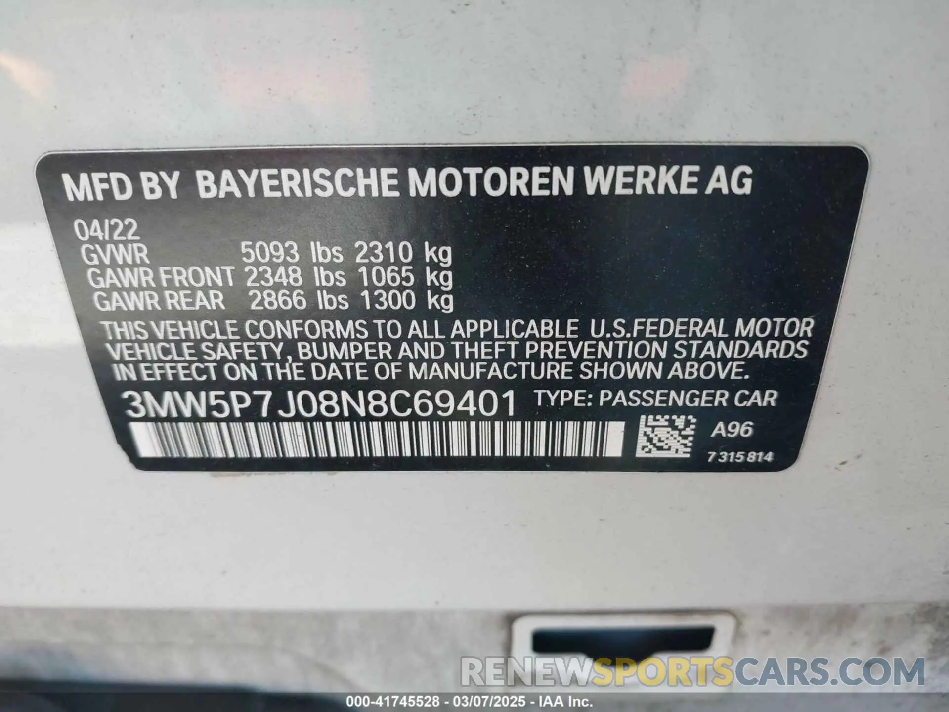 9 fotografías del automóvil dañado 3MW5P7J08N8C69401 BMW 3 SERIES 2022