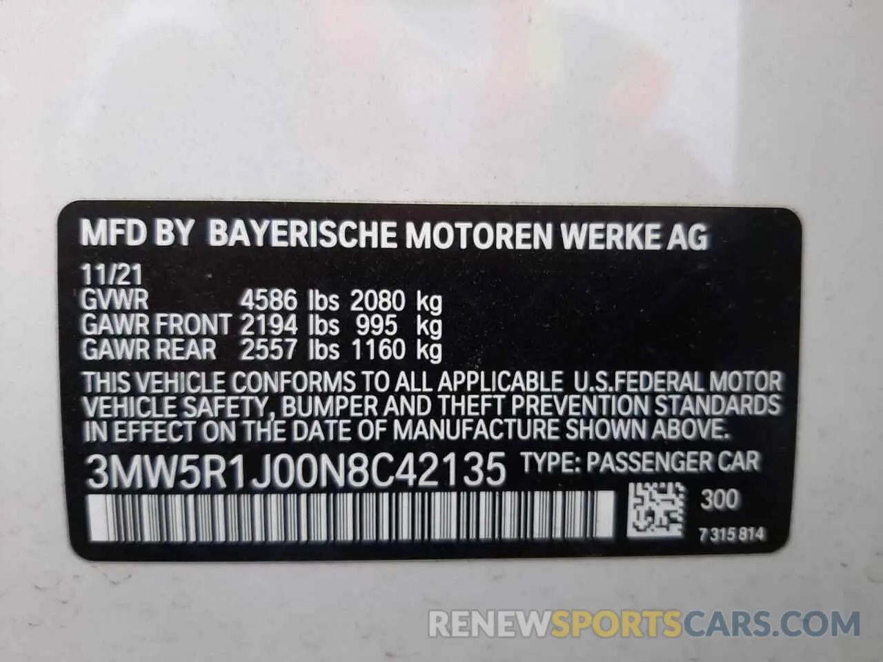 10 fotografías del automóvil dañado 3MW5R1J00N8C42135 BMW 3 SERIES 2022