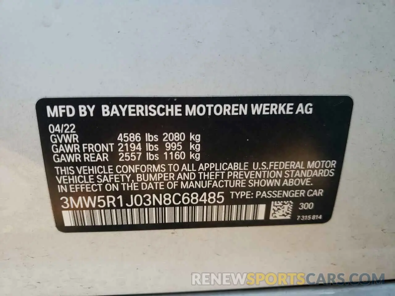 13 fotografías del automóvil dañado 3MW5R1J03N8C68485 BMW 3 SERIES 2022