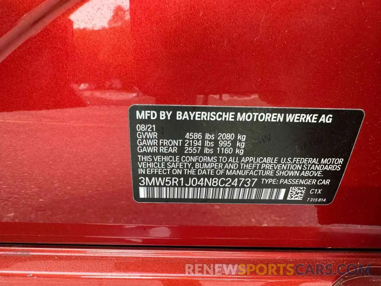 10 fotografías del automóvil dañado 3MW5R1J04N8C24737 BMW 3 SERIES 2022