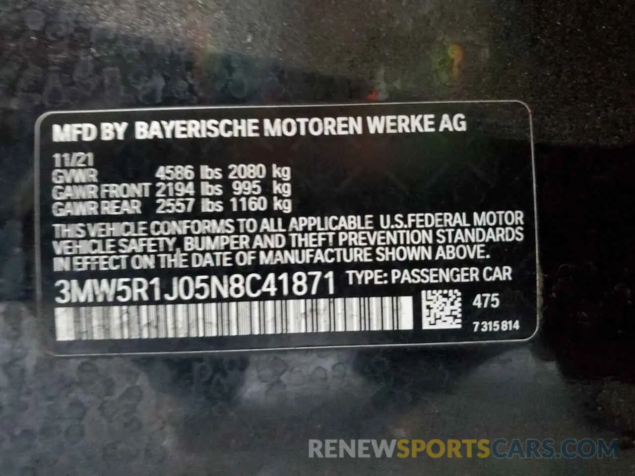 12 fotografías del automóvil dañado 3MW5R1J05N8C41871 BMW 3 SERIES 2022