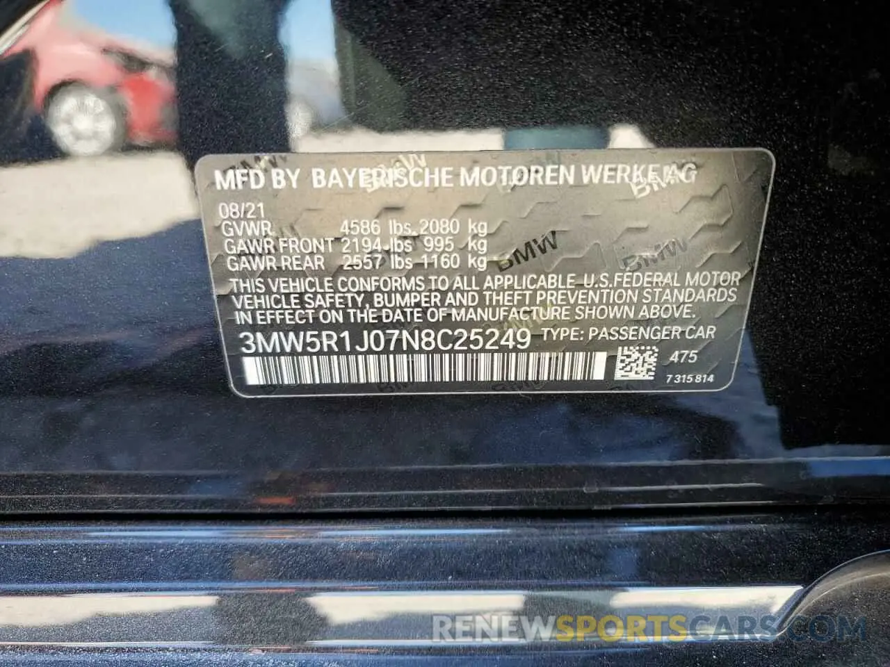 12 fotografías del automóvil dañado 3MW5R1J07N8C25249 BMW 3 SERIES 2022