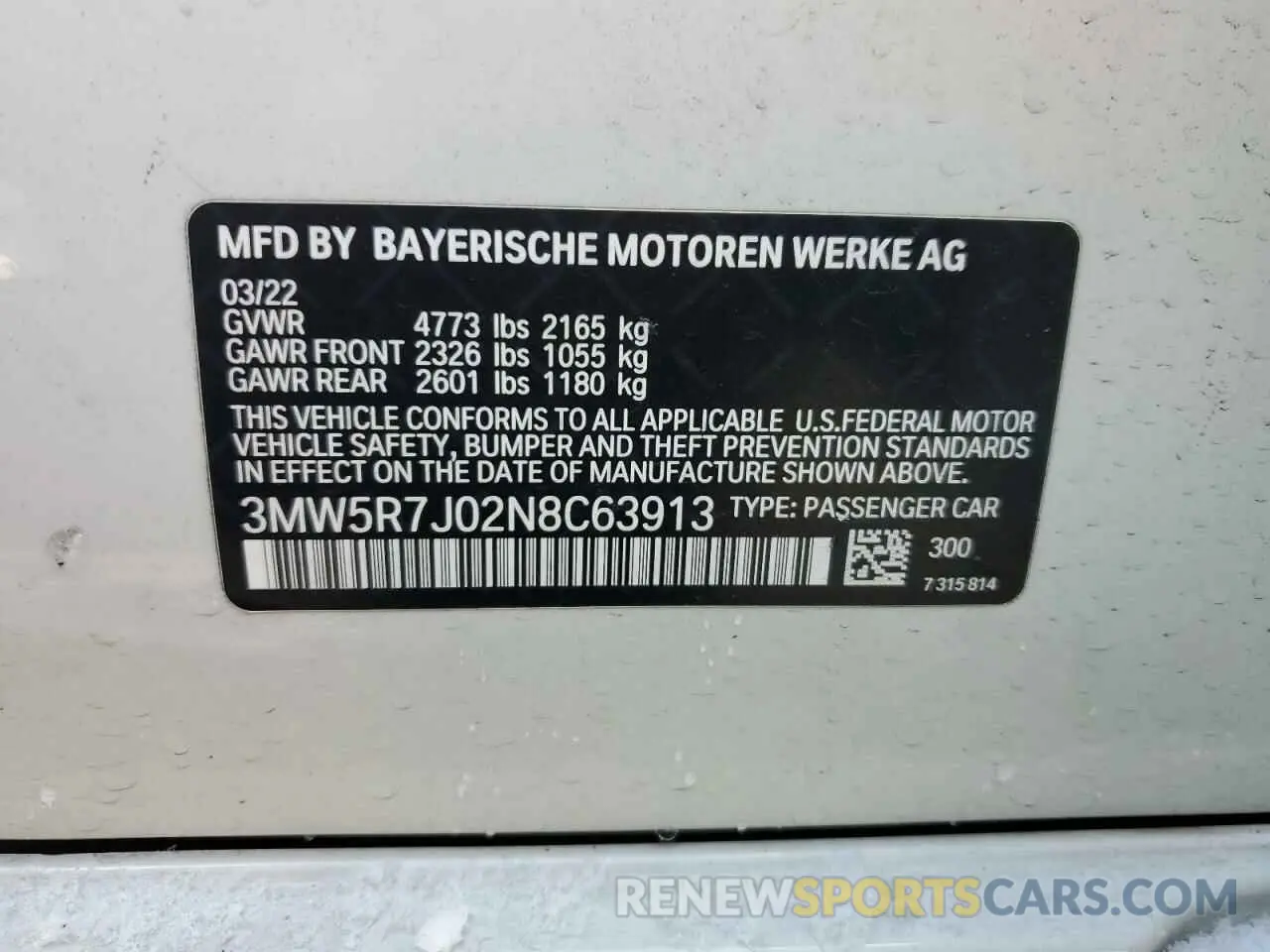12 fotografías del automóvil dañado 3MW5R7J02N8C63913 BMW 3 SERIES 2022