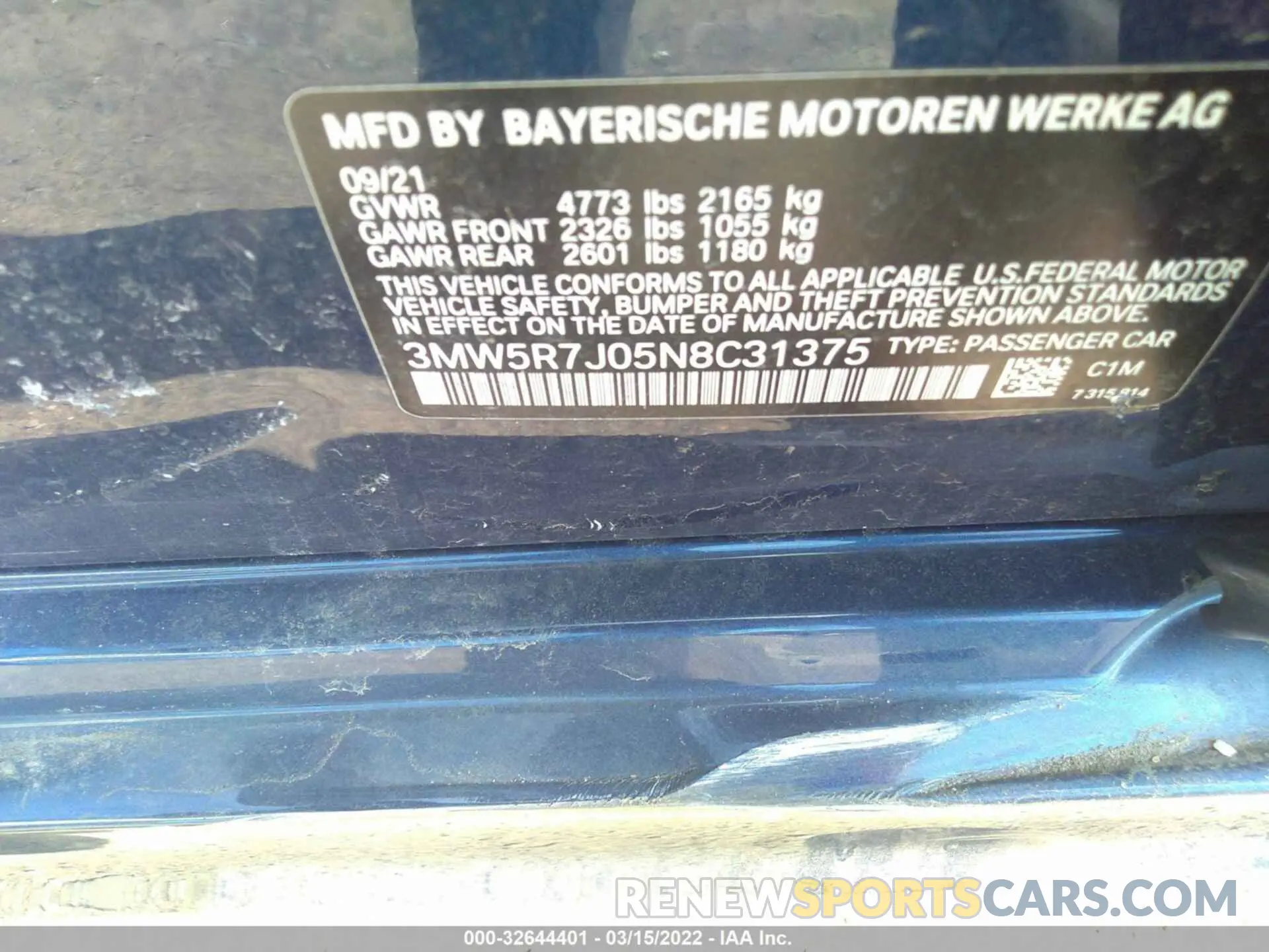 9 fotografías del automóvil dañado 3MW5R7J05N8C31375 BMW 3 SERIES 2022