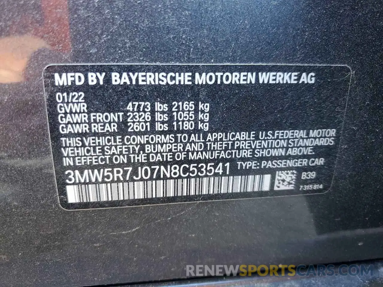 12 fotografías del automóvil dañado 3MW5R7J07N8C53541 BMW 3 SERIES 2022