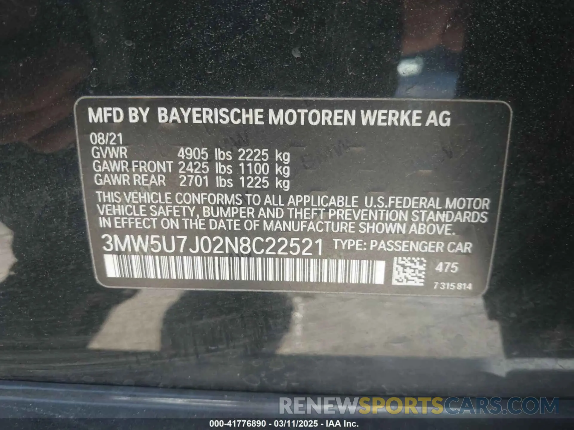 9 fotografías del automóvil dañado 3MW5U7J02N8C22521 BMW 3 SERIES 2022