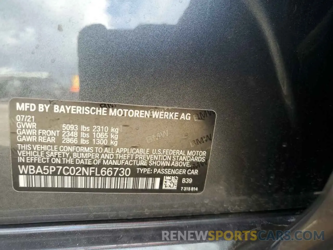 12 fotografías del automóvil dañado WBA5P7C02NFL66730 BMW 3 SERIES 2022