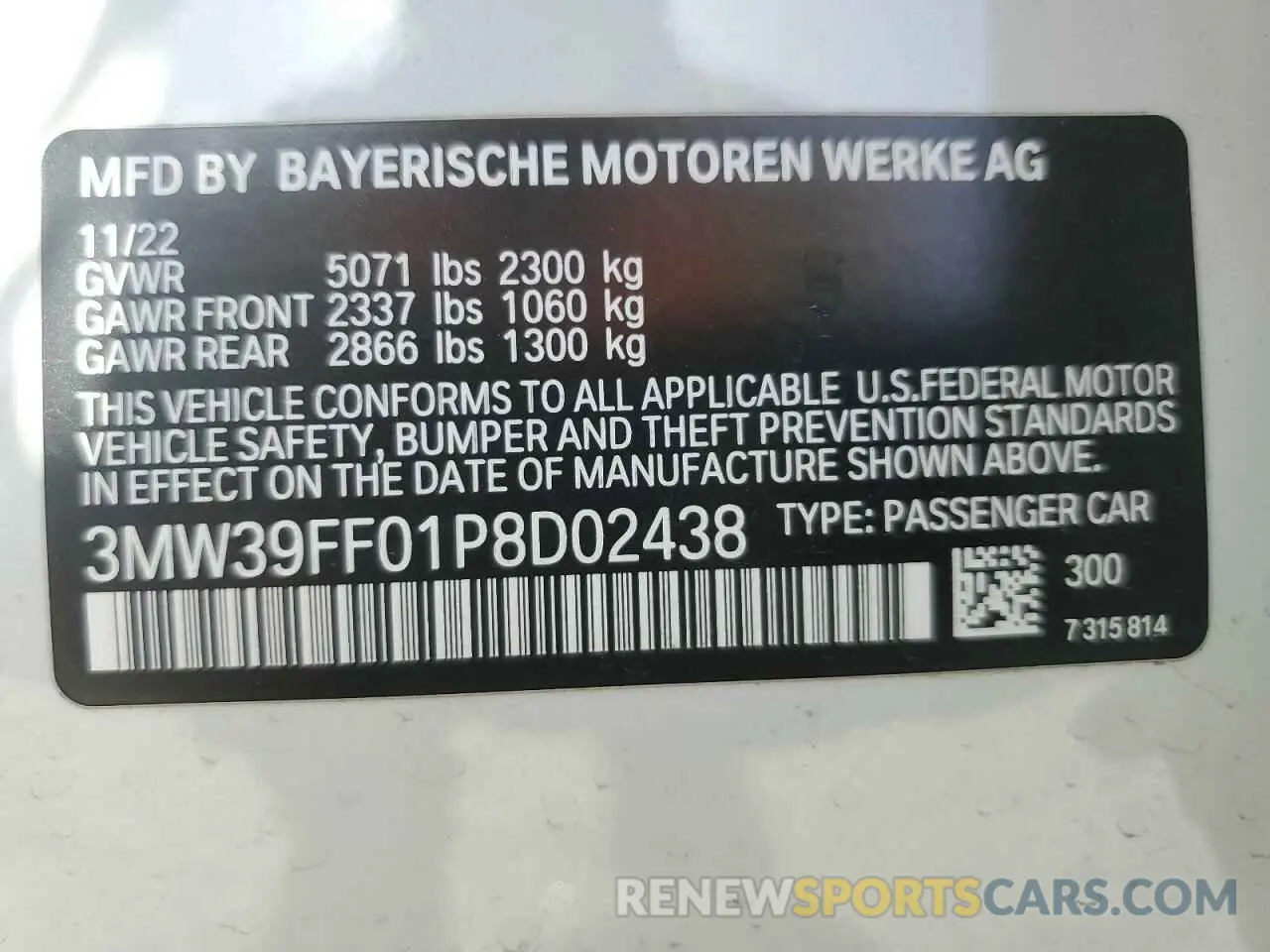 12 fotografías del automóvil dañado 3MW39FF01P8D02438 BMW 3 SERIES 2023
