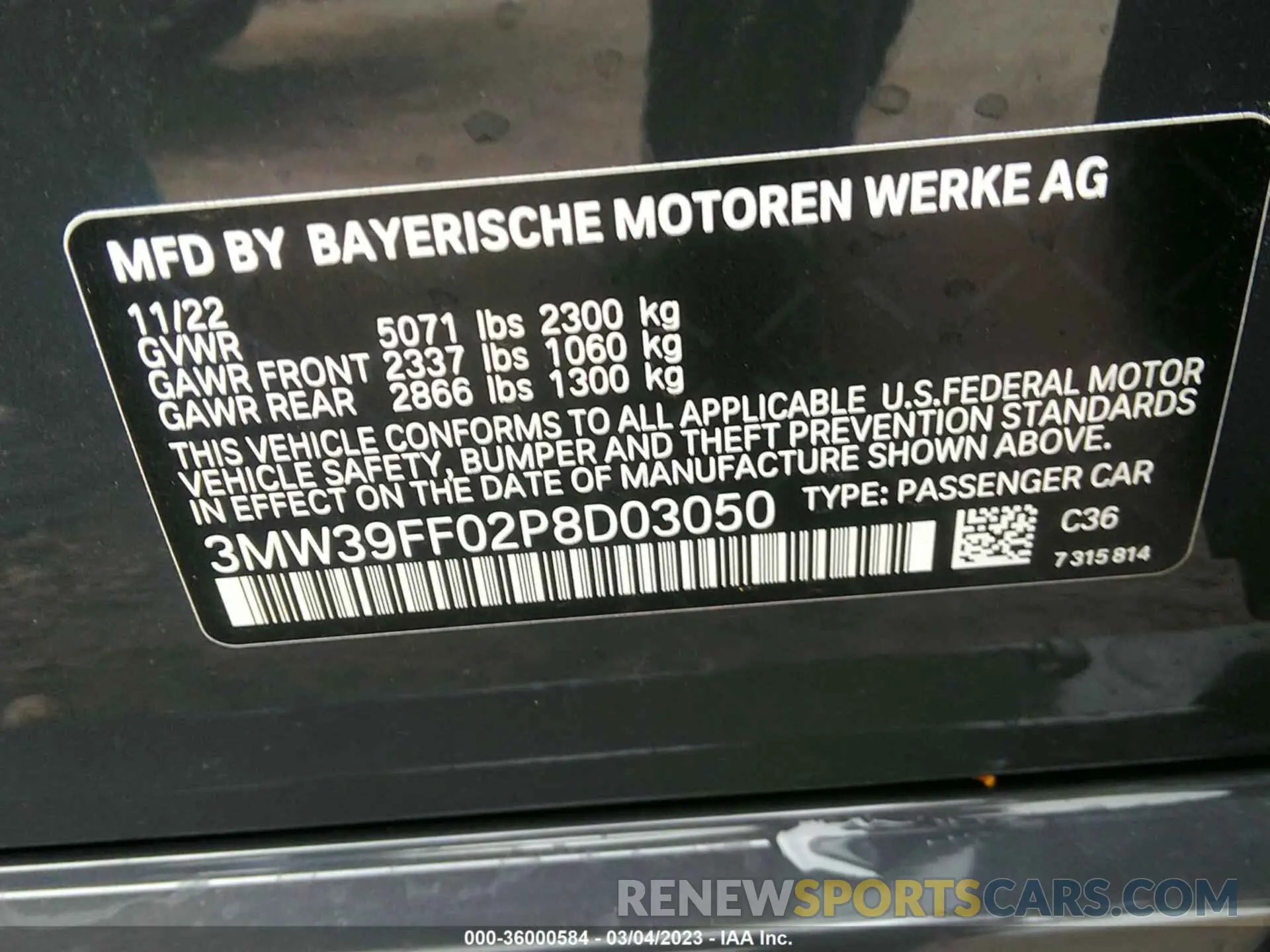 9 fotografías del automóvil dañado 3MW39FF02P8D03050 BMW 3 SERIES 2023