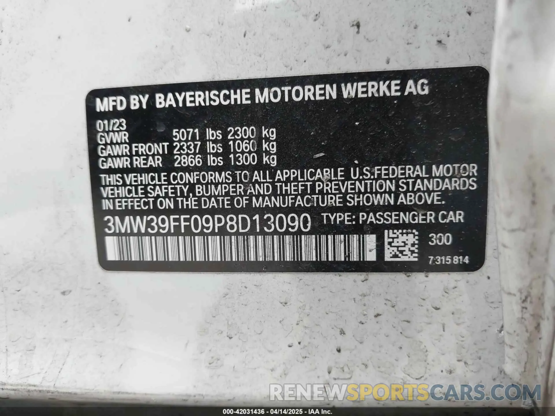 9 fotografías del automóvil dañado 3MW39FF09P8D13090 BMW 3 SERIES 2023