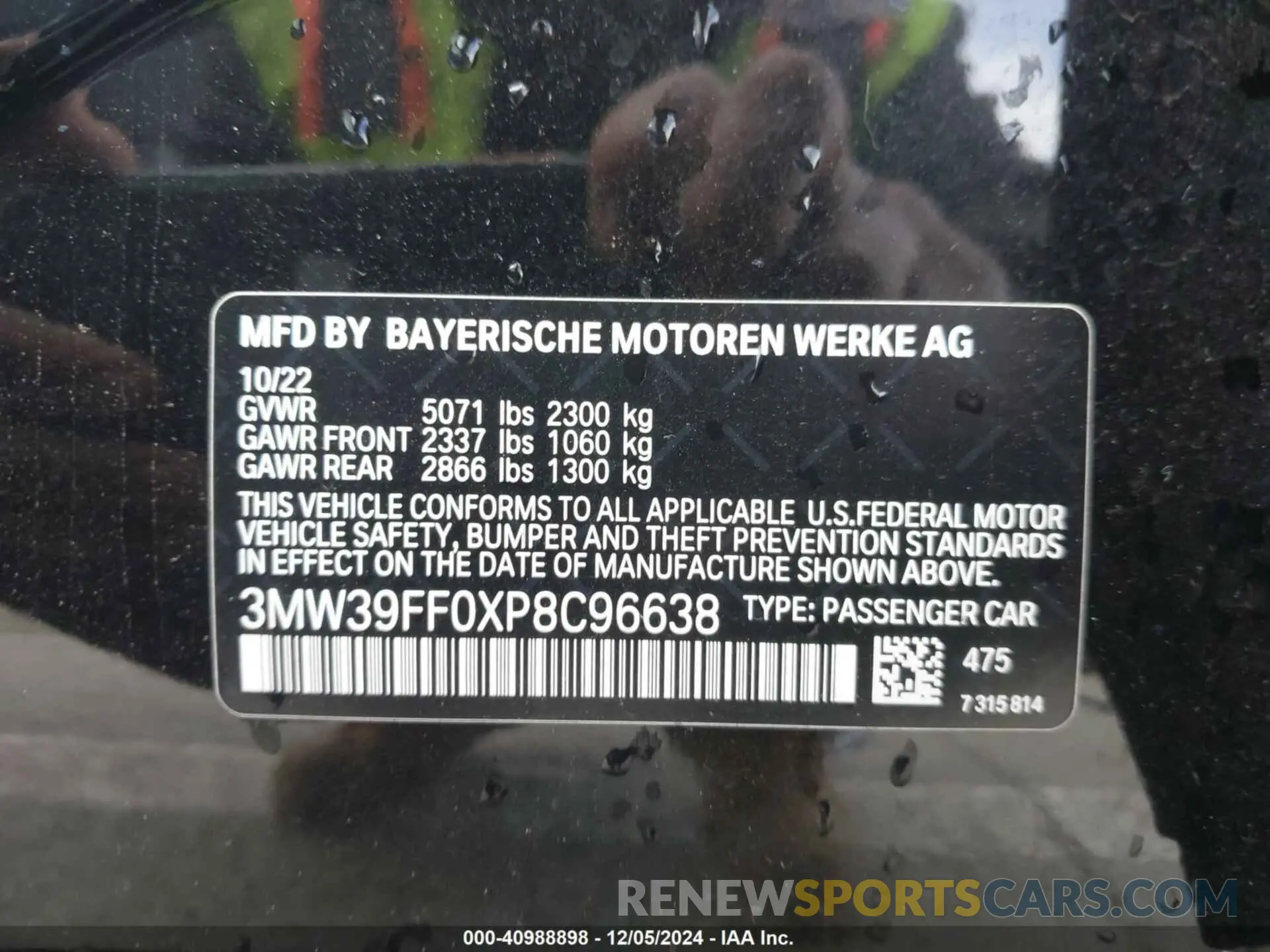 9 fotografías del automóvil dañado 3MW39FF0XP8C96638 BMW 3 SERIES 2023