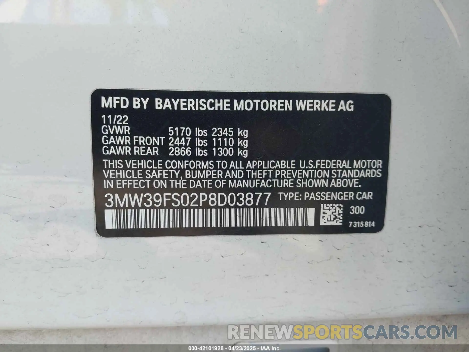 9 fotografías del automóvil dañado 3MW39FS02P8D03877 BMW 3 SERIES 2023