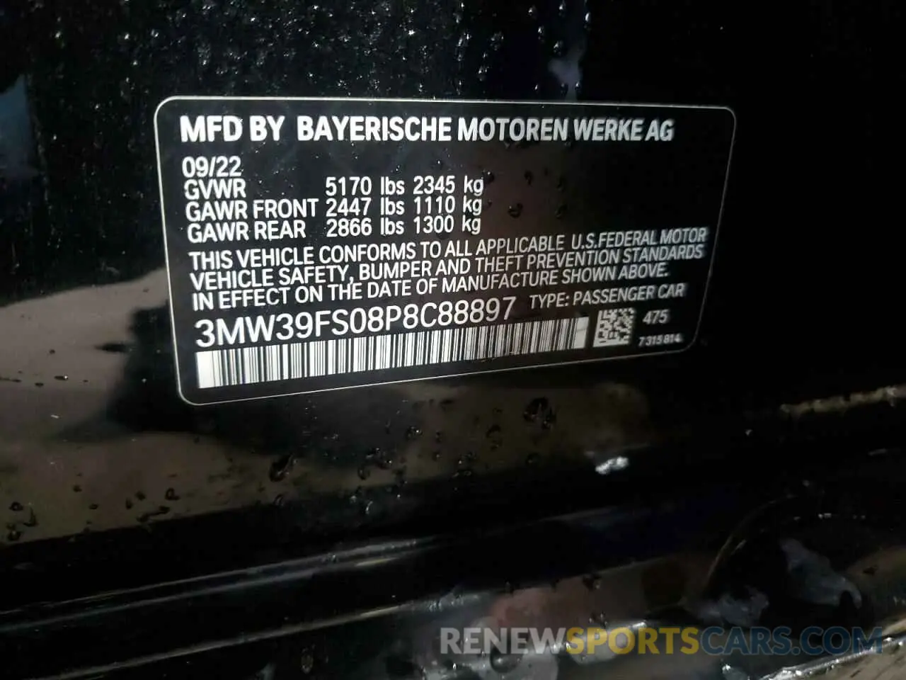 12 fotografías del automóvil dañado 3MW39FS08P8C88897 BMW 3 SERIES 2023