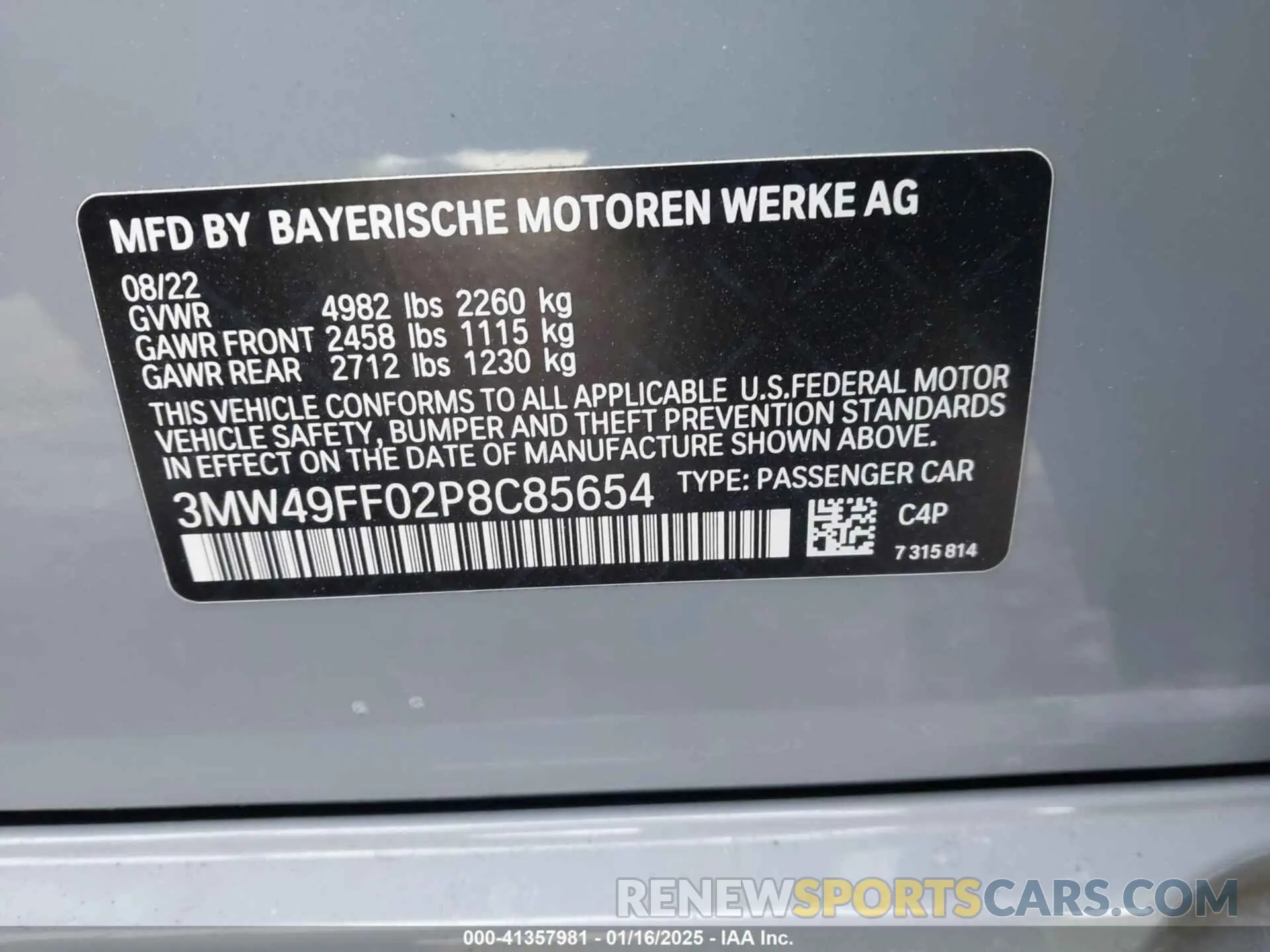 9 fotografías del automóvil dañado 3MW49FF02P8C85654 BMW 3 SERIES 2023