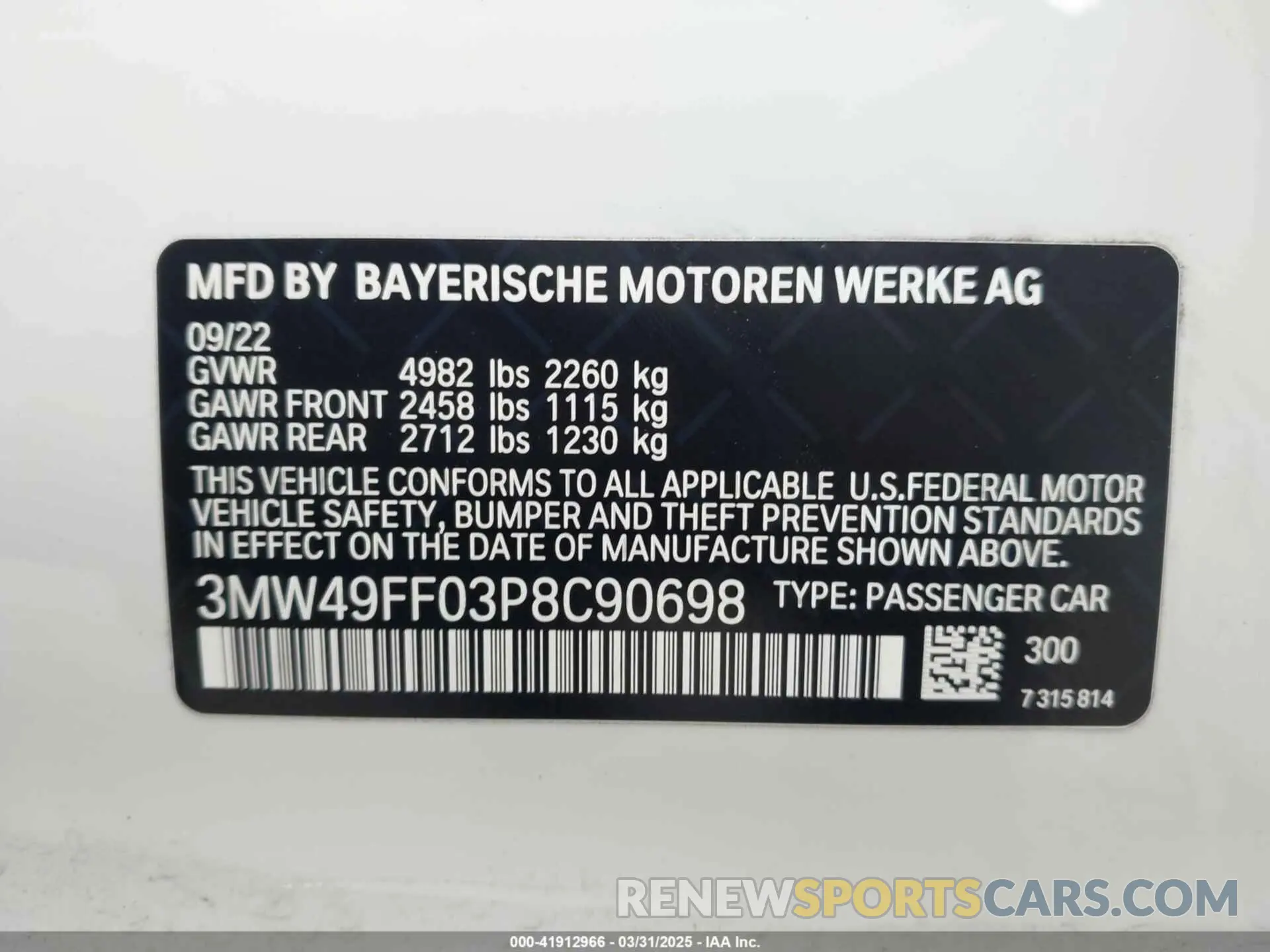 9 fotografías del automóvil dañado 3MW49FF03P8C90698 BMW 3 SERIES 2023