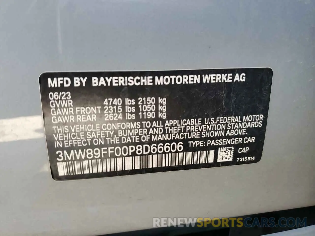 12 fotografías del automóvil dañado 3MW89FF00P8D66606 BMW 3 SERIES 2023