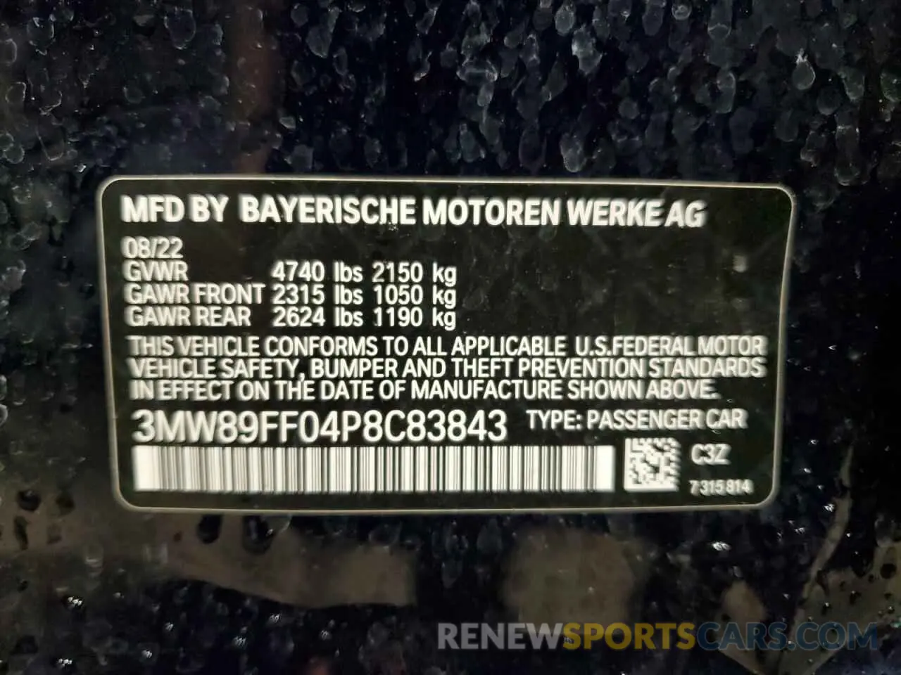 13 fotografías del automóvil dañado 3MW89FF04P8C83843 BMW 3 SERIES 2023