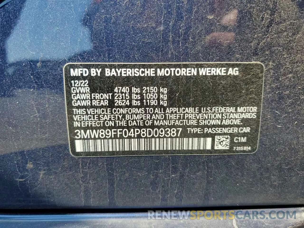 12 fotografías del automóvil dañado 3MW89FF04P8D09387 BMW 3 SERIES 2023