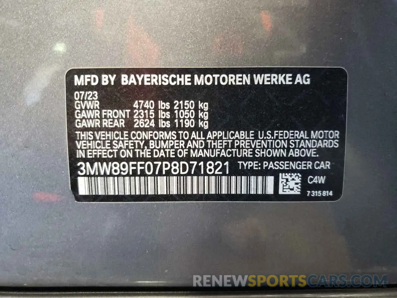 12 fotografías del automóvil dañado 3MW89FF07P8D71821 BMW 3 SERIES 2023