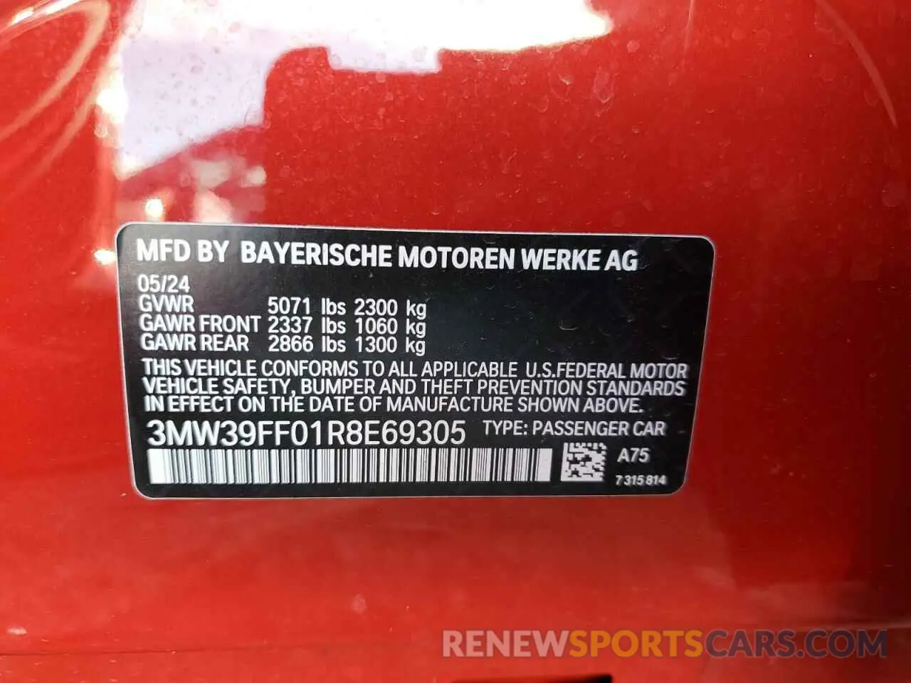 13 fotografías del automóvil dañado 3MW39FF01R8E69305 BMW 3 SERIES 2024