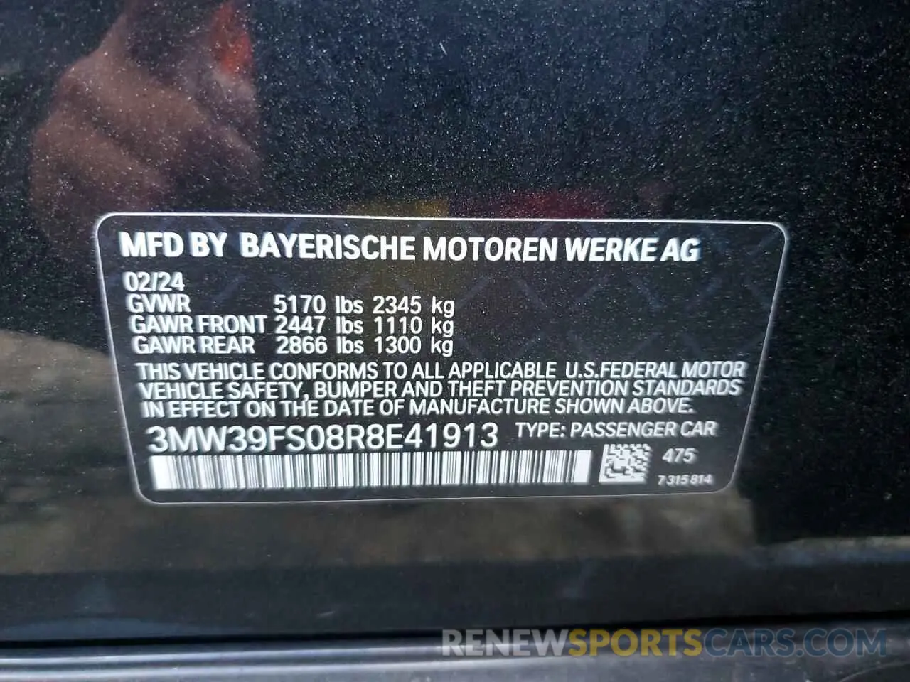 13 fotografías del automóvil dañado 3MW39FS08R8E41913 BMW 3 SERIES 2024