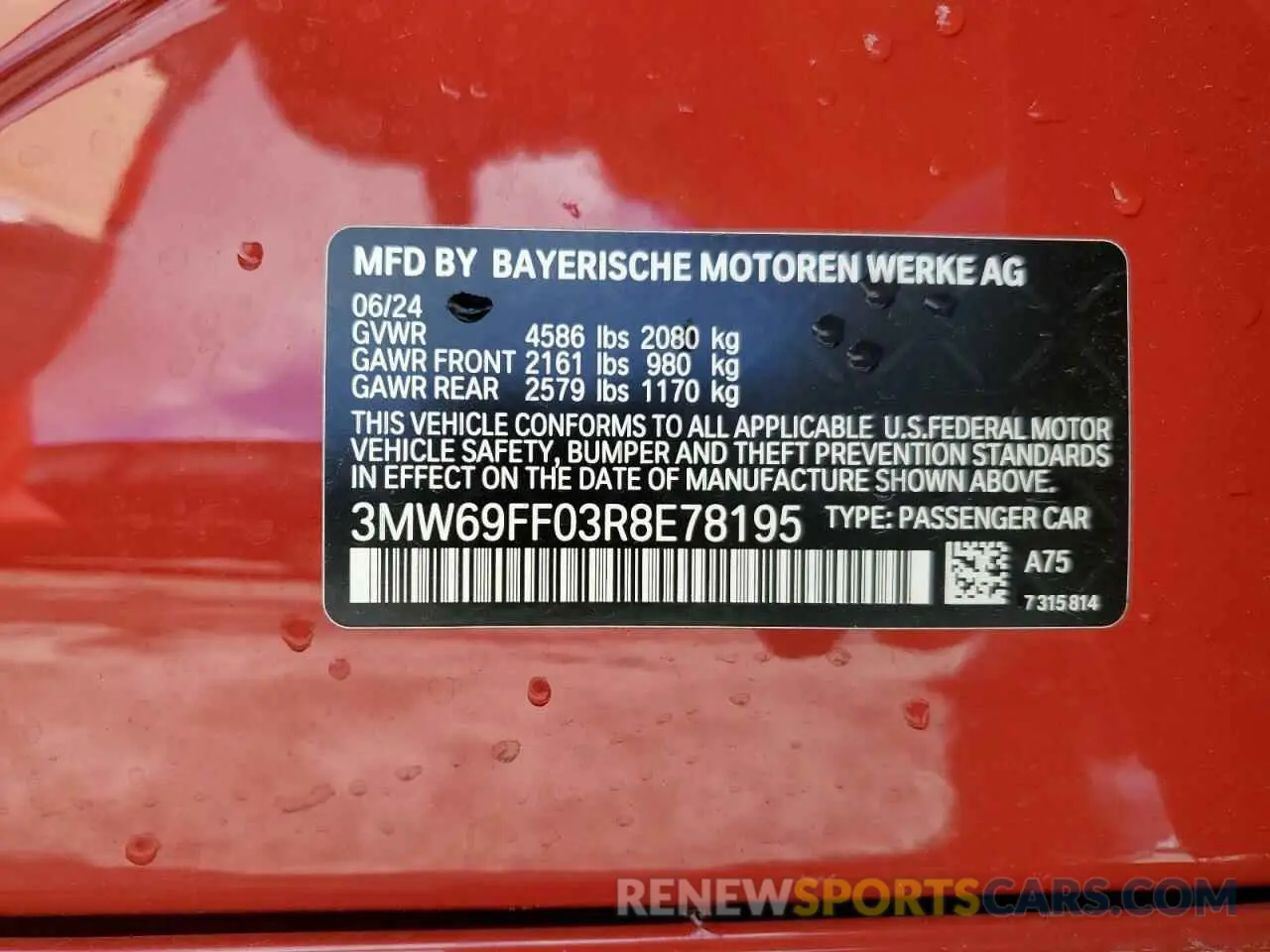 15 fotografías del automóvil dañado 3MW69FF03R8E78195 BMW 3 SERIES 2024