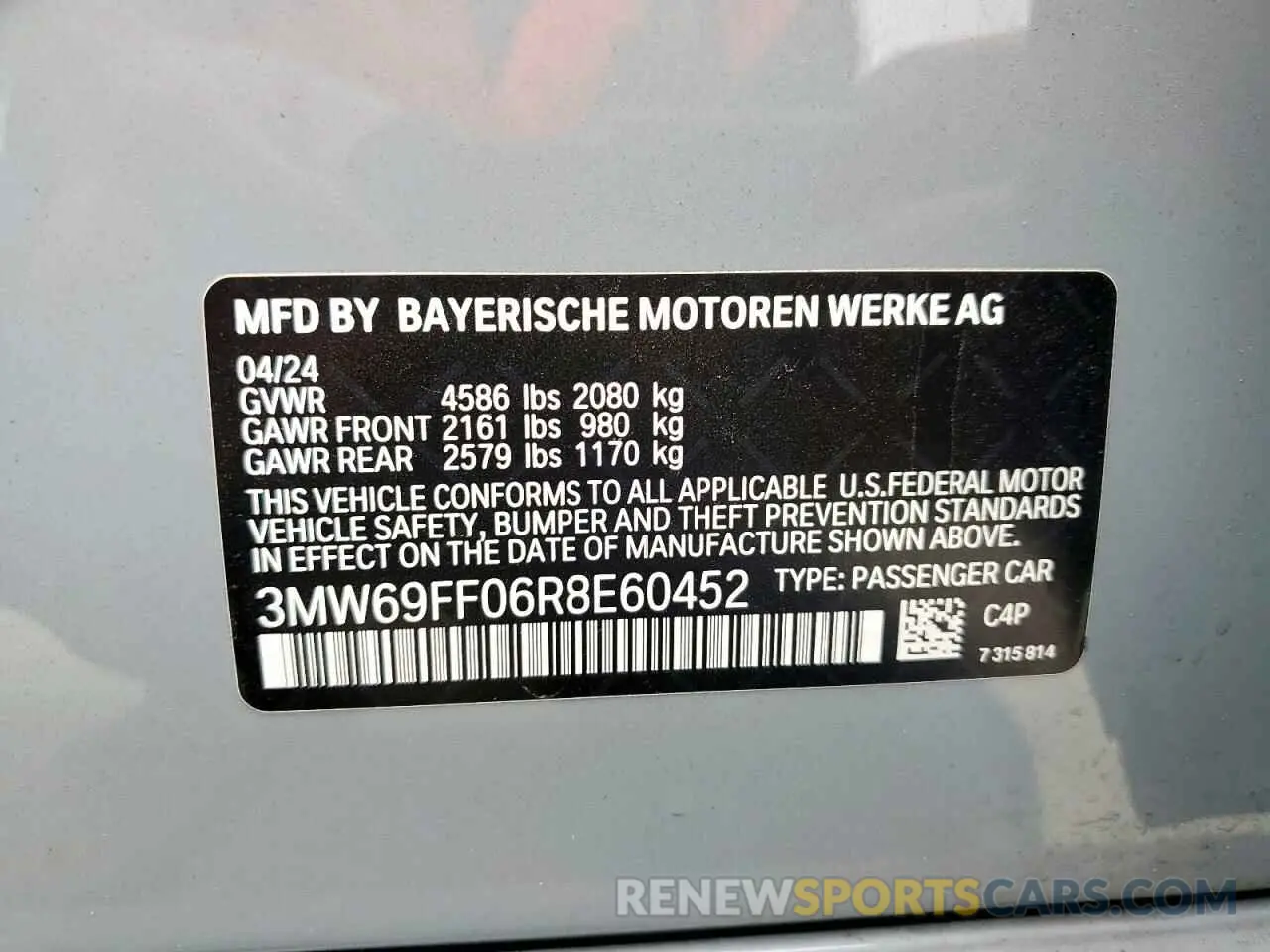 13 fotografías del automóvil dañado 3MW69FF06R8E60452 BMW 3 SERIES 2024